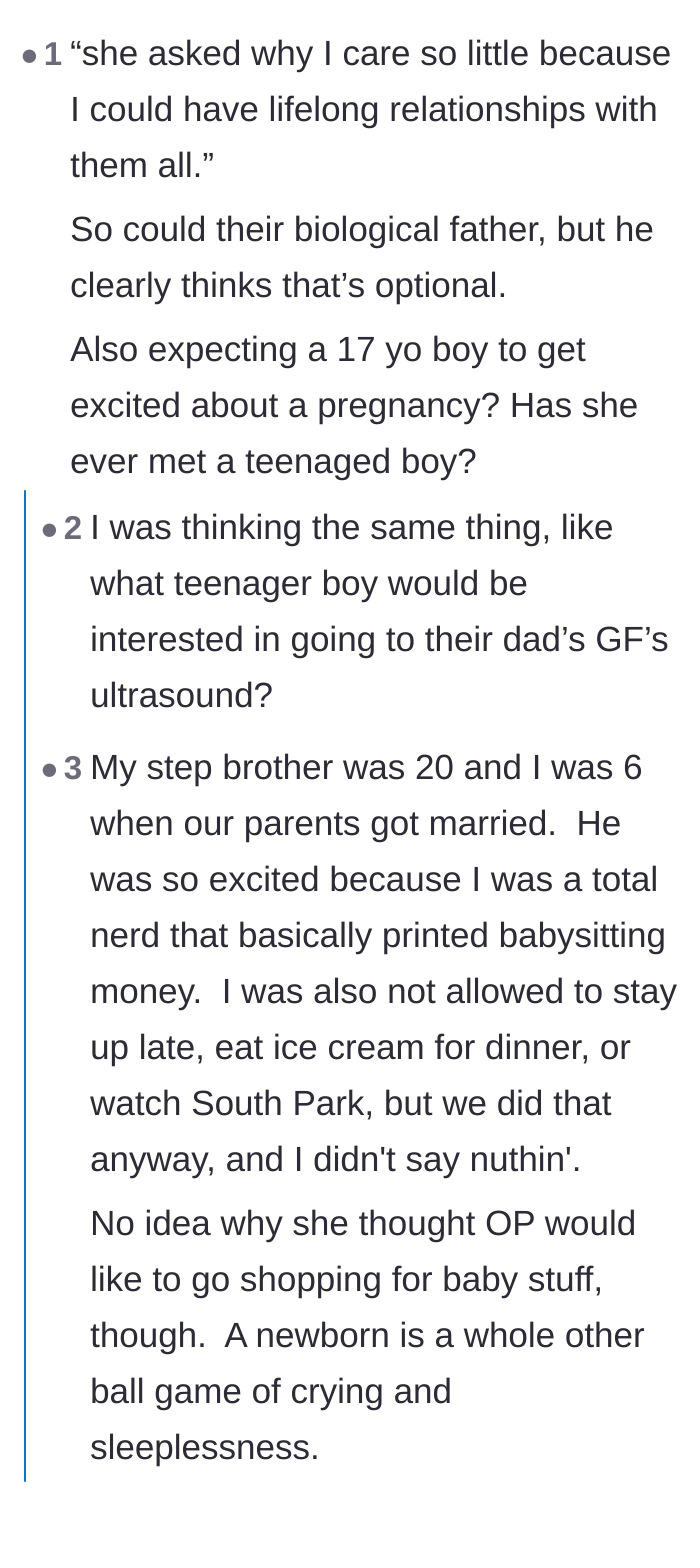 Commenters discuss the absurdity of expecting a teenage boy to attend baby scans and how the girlfriend is projecting her absent partner's duties onto the son.