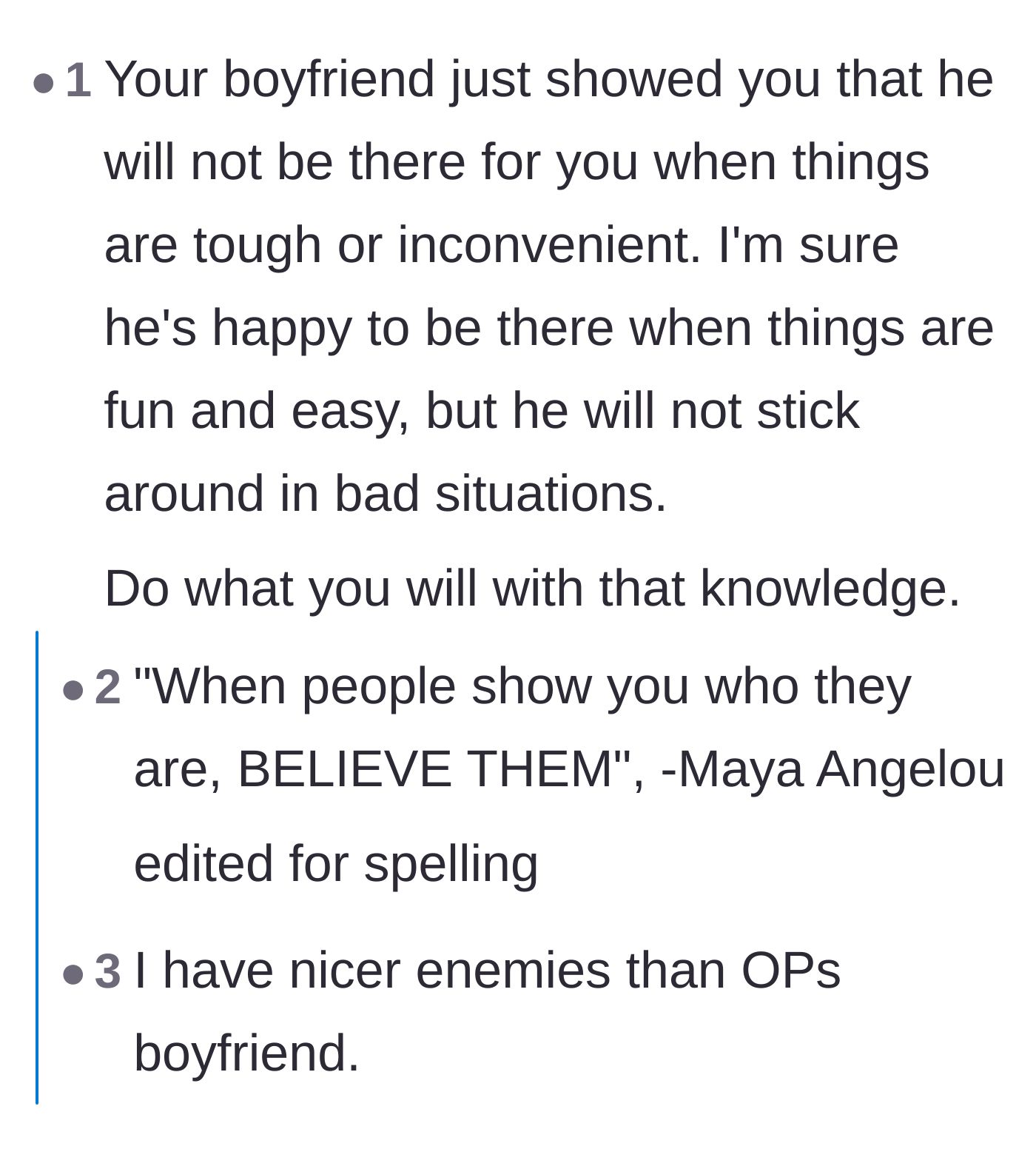 Comment thread 2 - Pointing out that this incident reveals his true character in difficult times