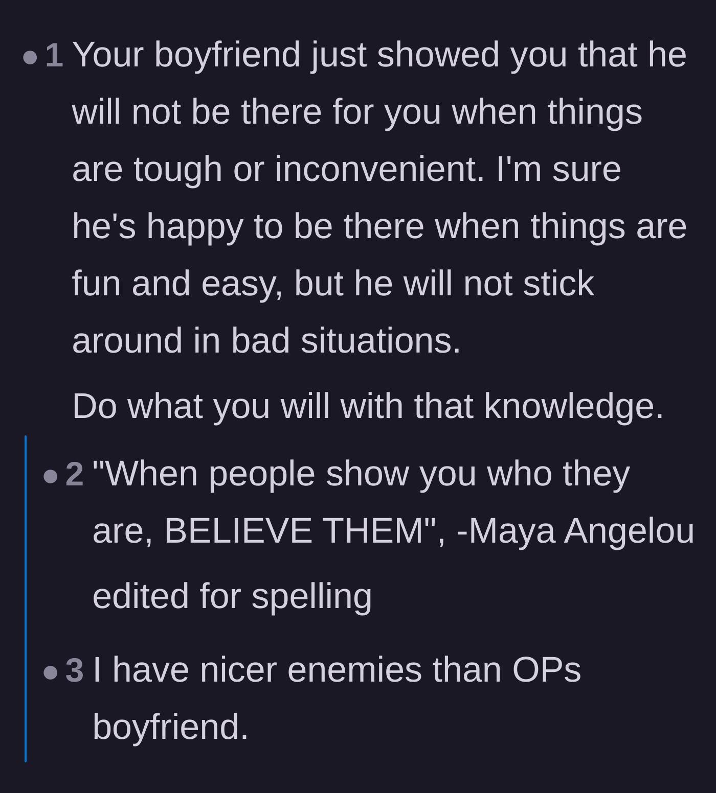 Comment thread 2 - Pointing out that this incident reveals his true character in difficult times