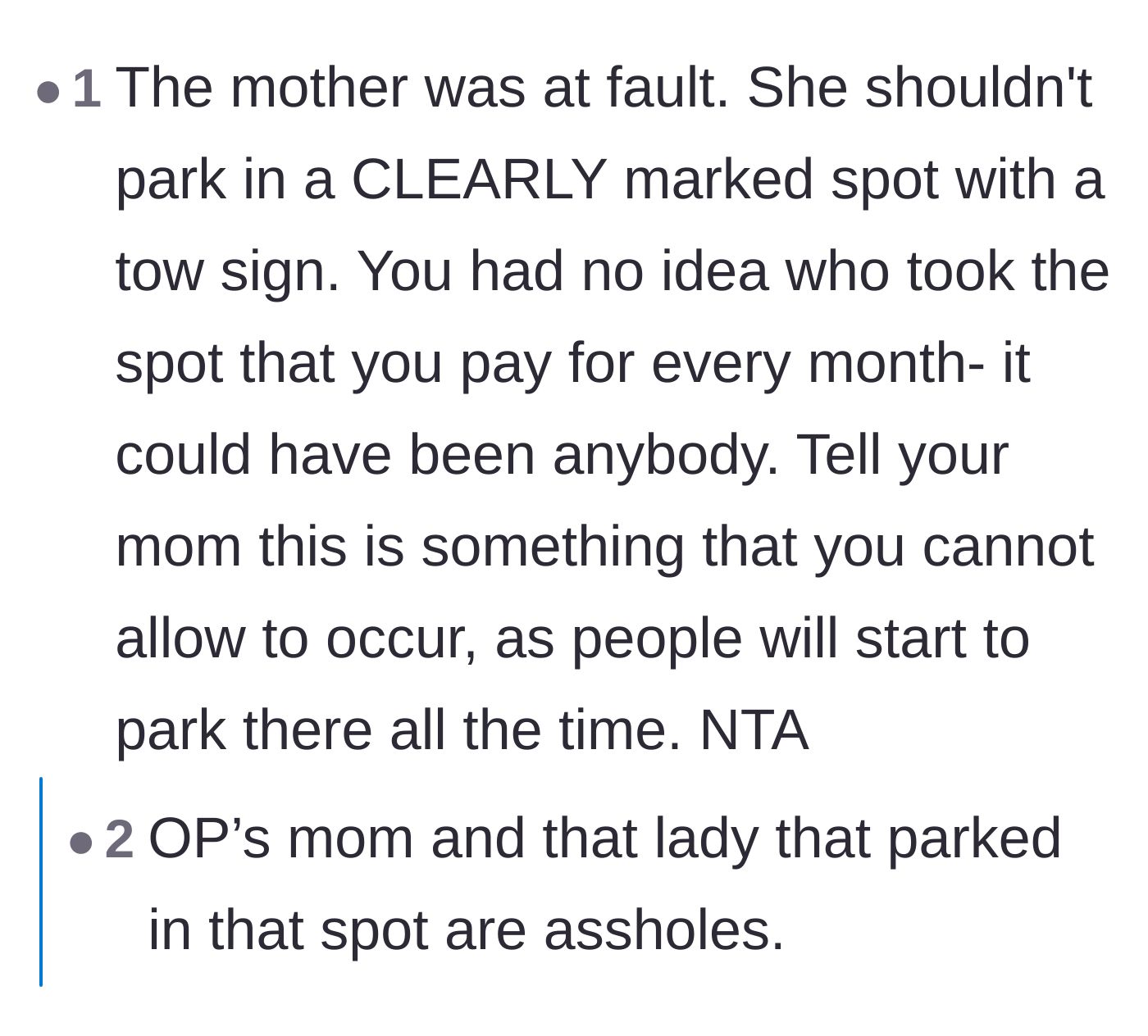 Comment thread 1 - Readers calling out both the squatter and the main character's mother for being out of line.