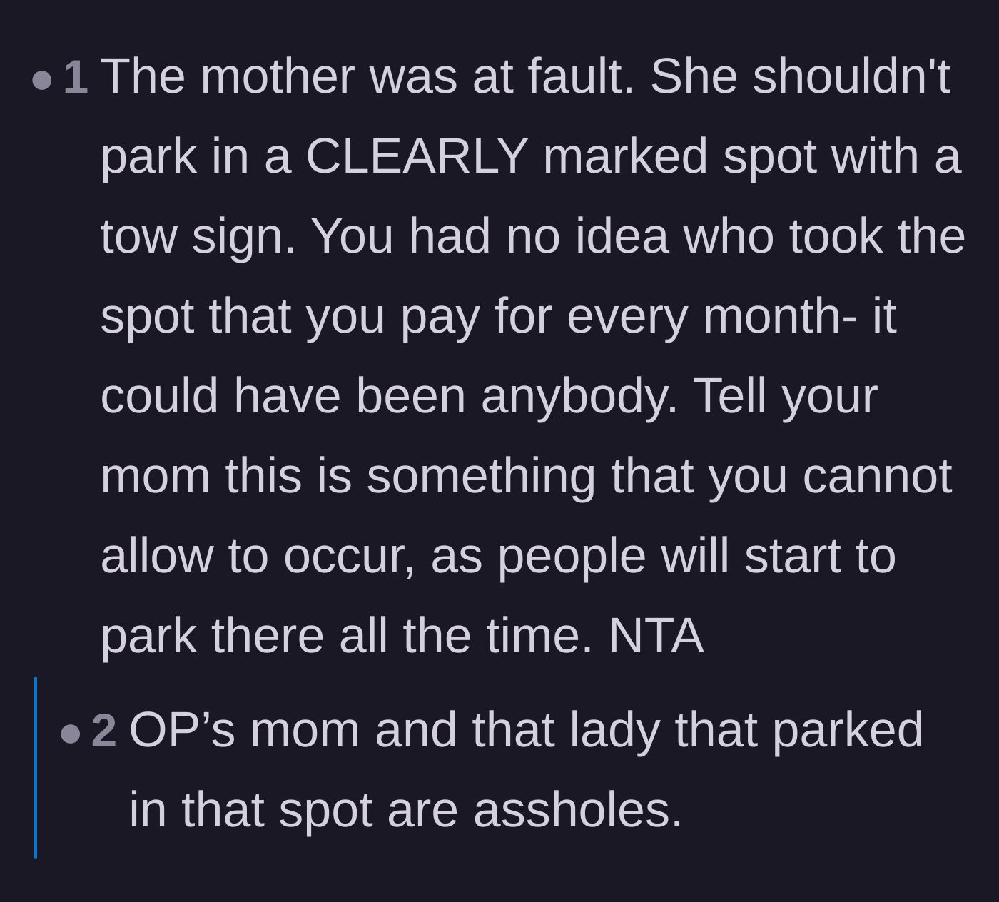 Comment thread 1 - Readers calling out both the squatter and the main character's mother for being out of line.