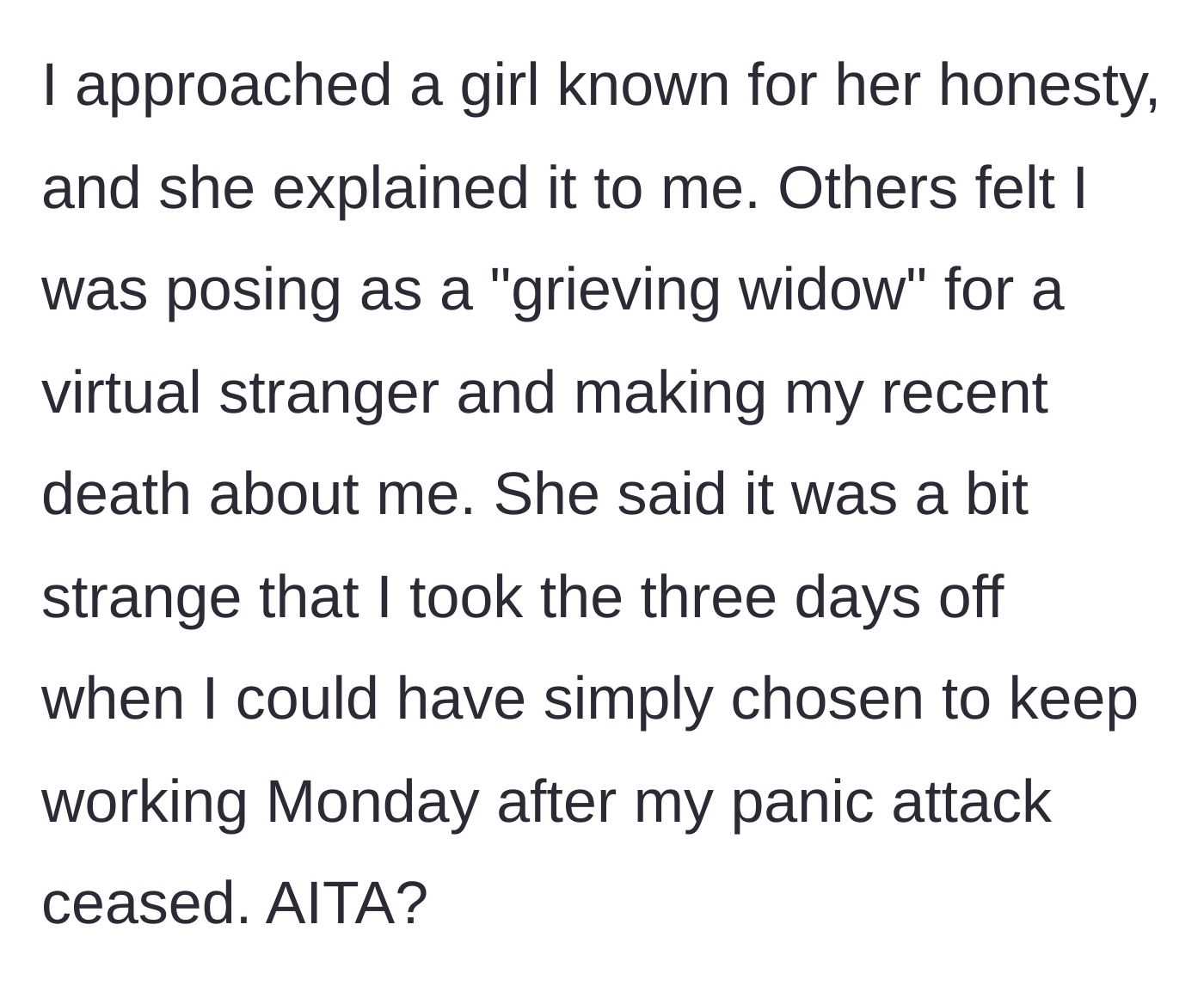 Story part 7 - Returning to work only to face icy stares and accusations of faking grief for attention.