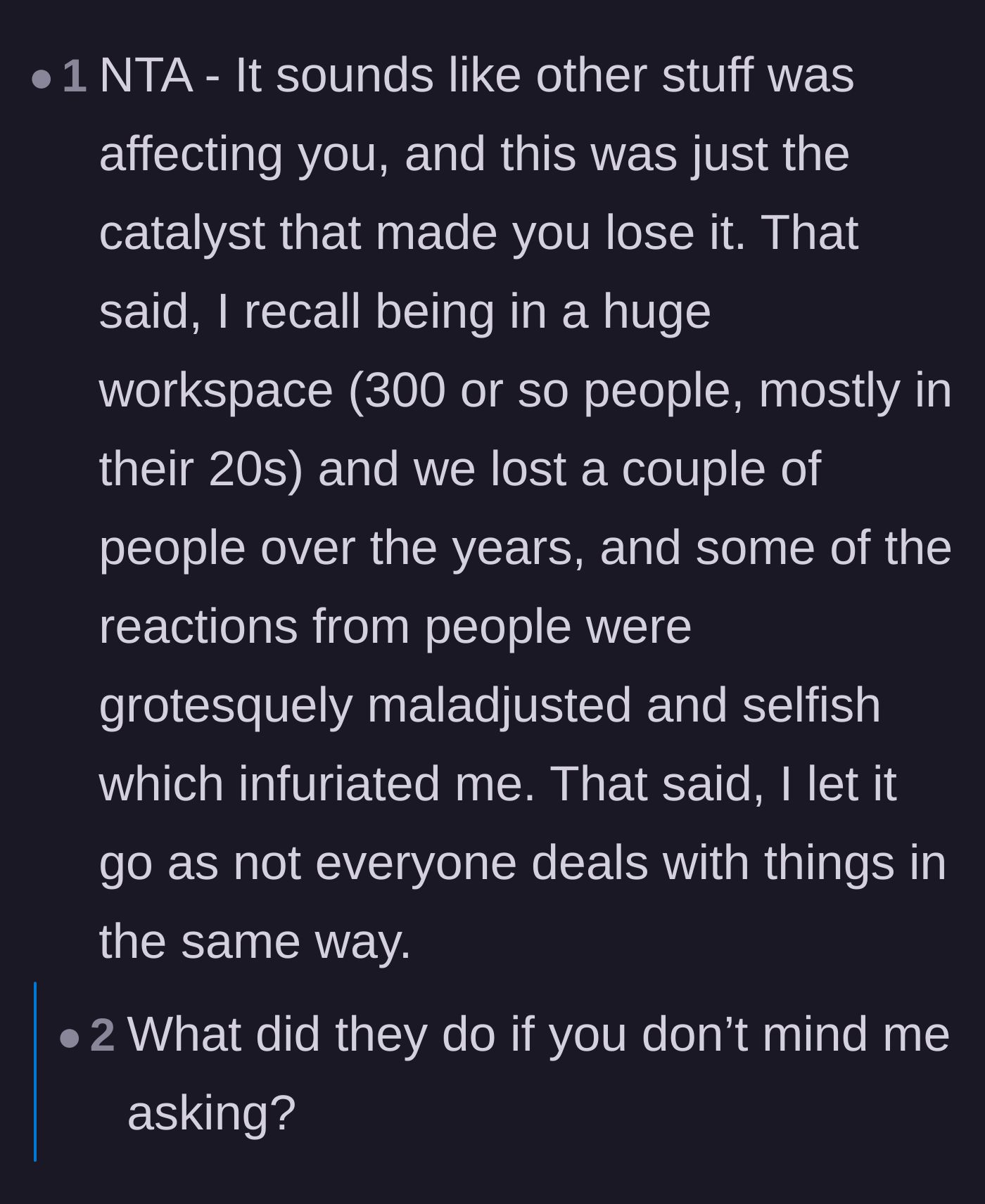 Comment thread 3 - Reflections on how a single traumatic event often serves as a catalyst for underlying, unspoken stress.