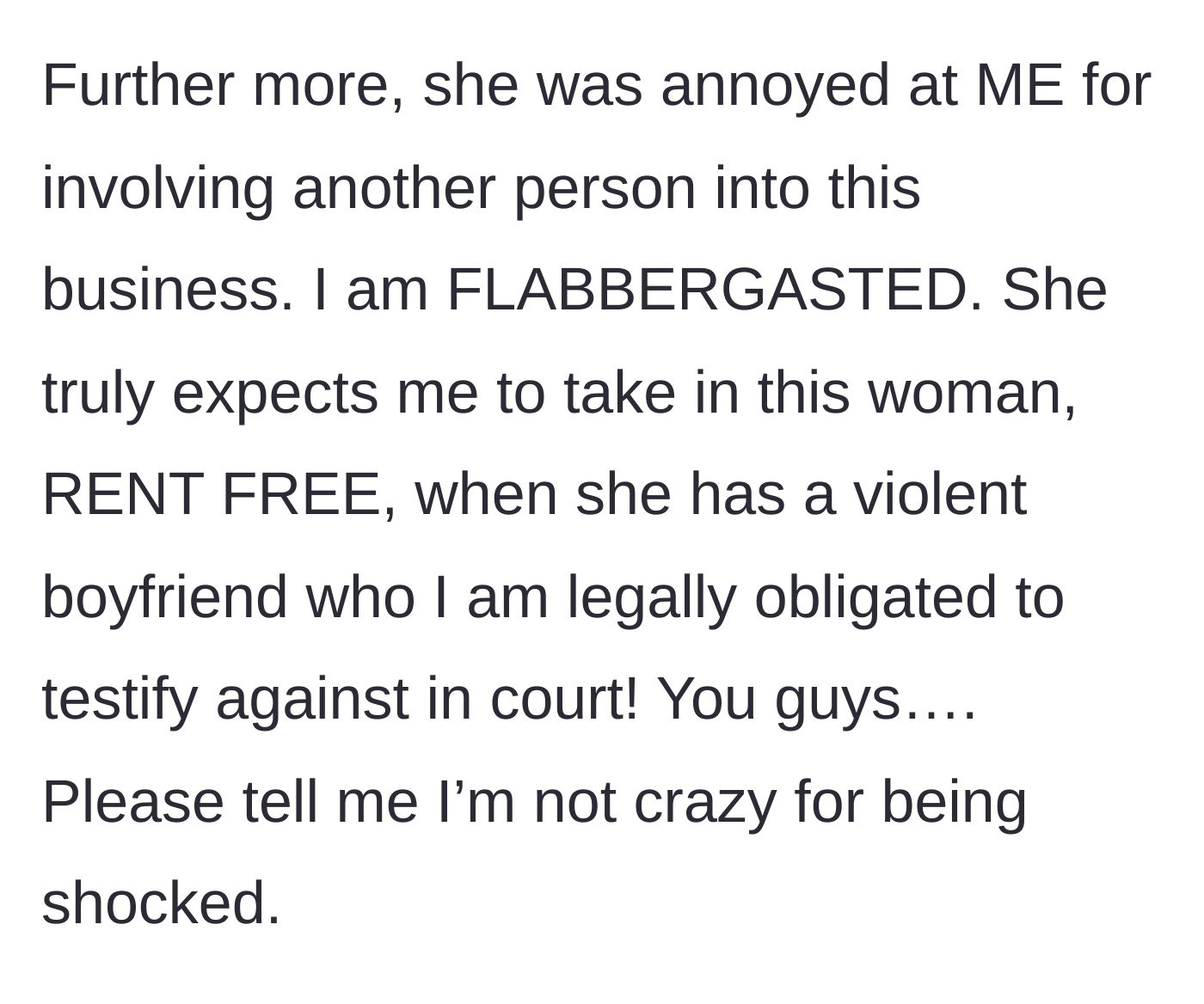Story part 7 - The mother is angry that the narrator involved a translator, expecting her to house the daughter for free despite the violent boyfriend.