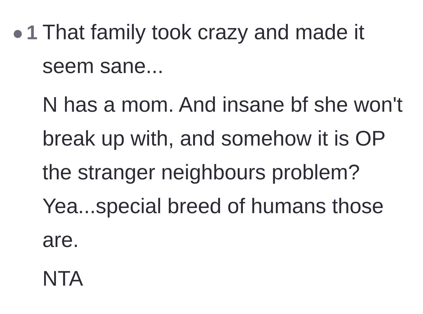 Comment thread 2 - A user pointing out the sheer audacity of making a neighbor responsible for the daughter's chaotic life.
