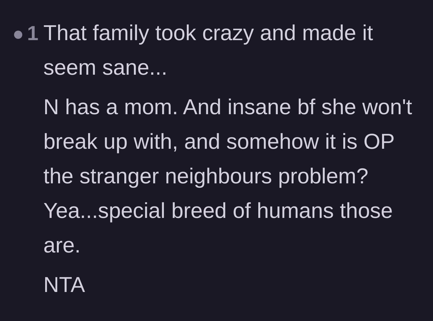 Comment thread 2 - A user pointing out the sheer audacity of making a neighbor responsible for the daughter's chaotic life.