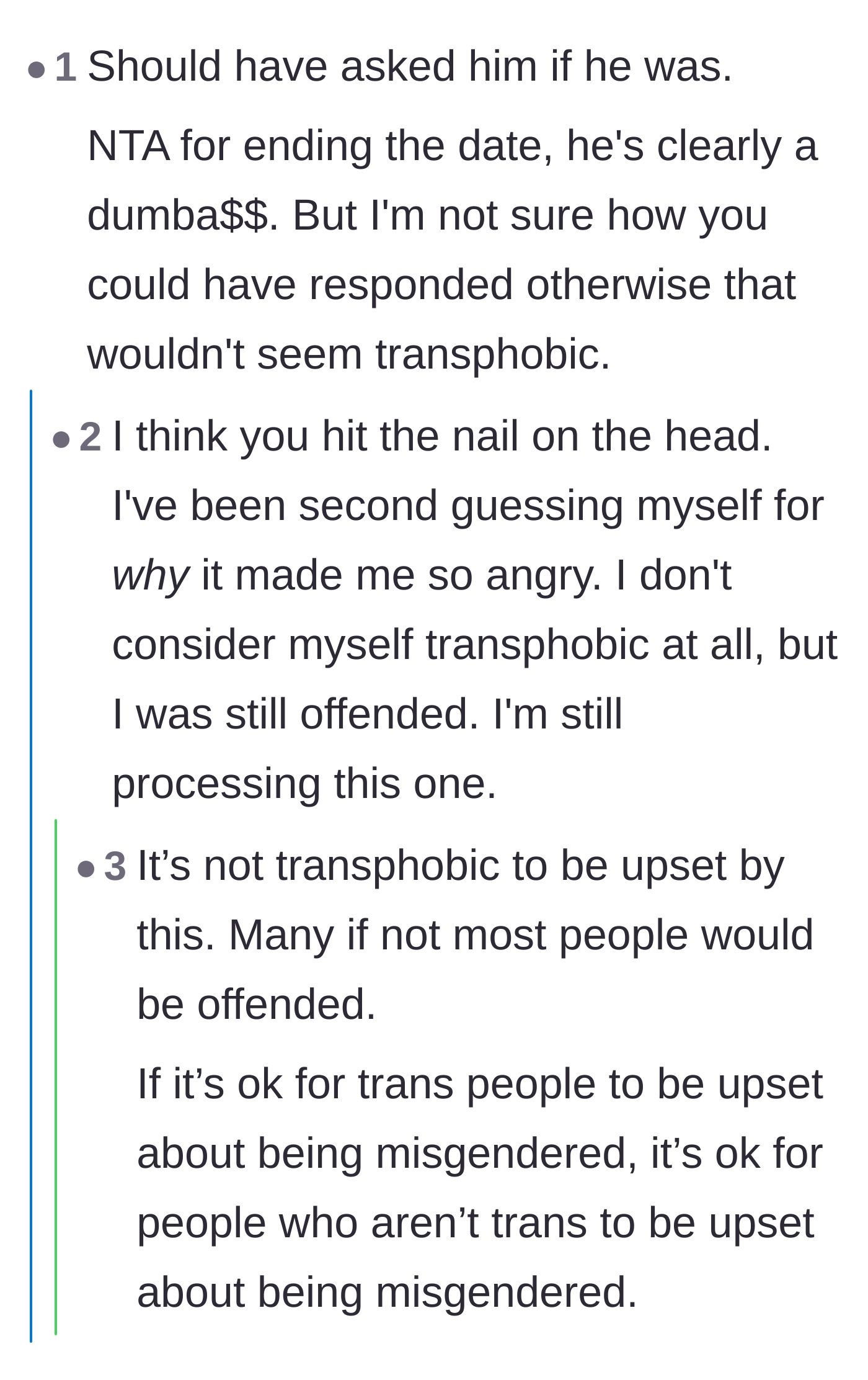 Comment thread 6 - A nuanced conversation about why being misgendered is hurtful, untangling it from transphobia.