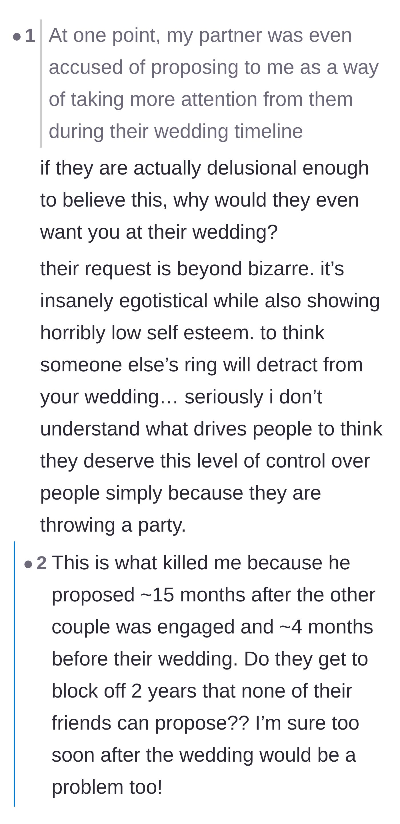 Comment thread 5 - Readers point out the delusion of the couple thinking they can ban friends' proposals for two years.