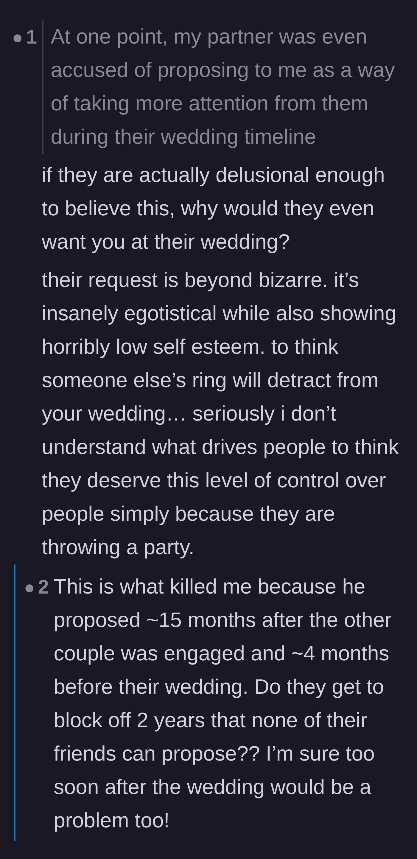 Comment thread 5 - Readers point out the delusion of the couple thinking they can ban friends' proposals for two years.