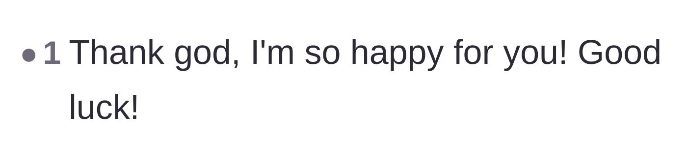 Comment thread 5 - A simple message expressing relief and happiness that the tenant successfully moved out.