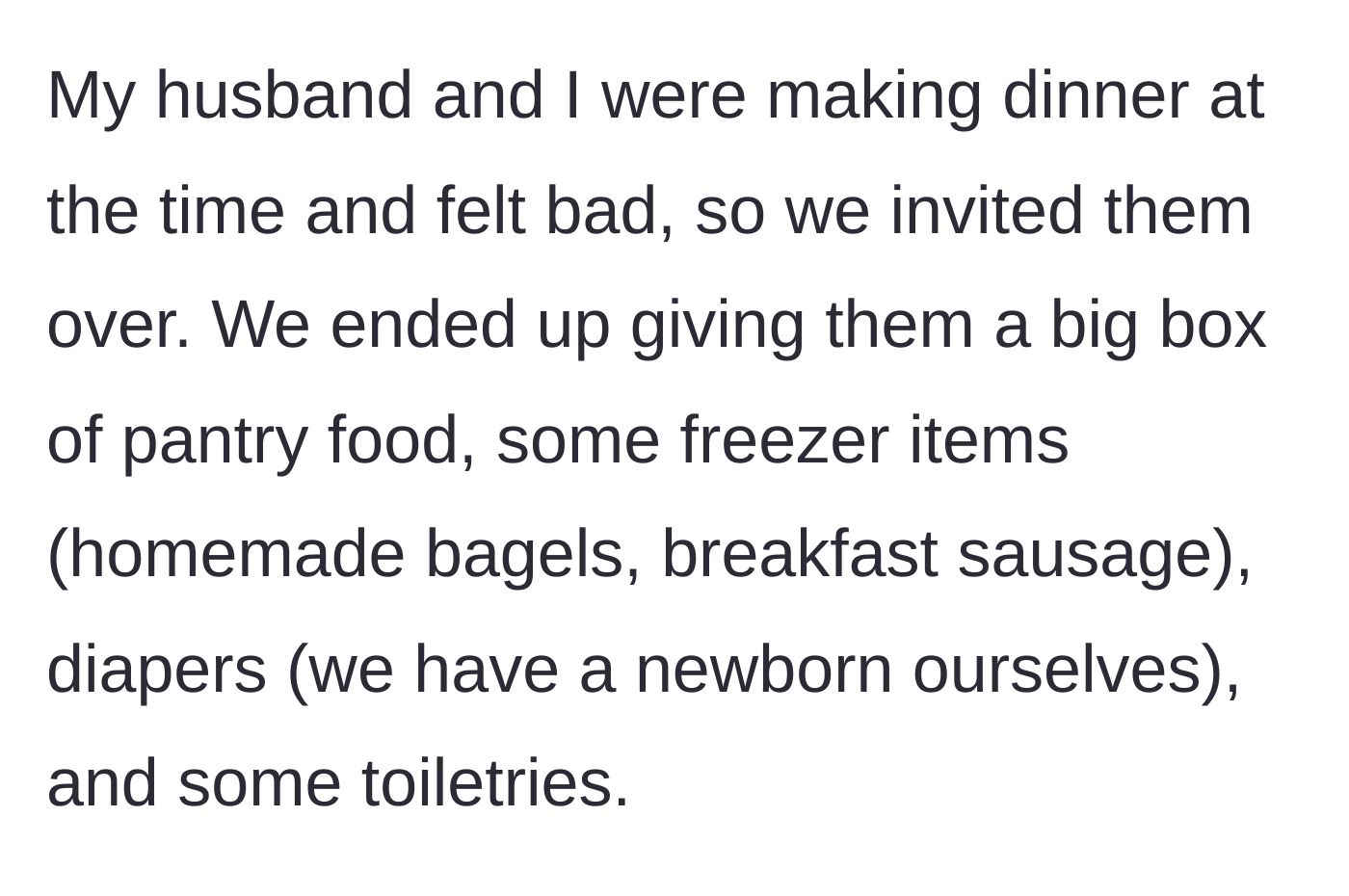 Story part 2 - A couple packing up a generous donation box filled with homemade food, pantry staples, and diapers from their own nursery.