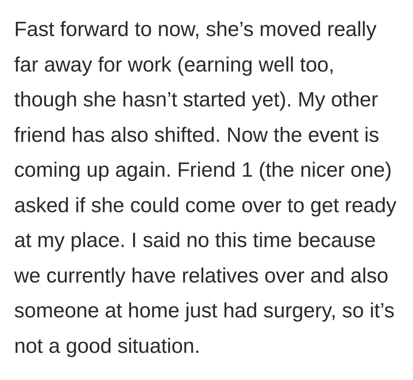 Story part 4 - Time skip to the present, the nice friend asks to get ready but is turned down for valid reasons.