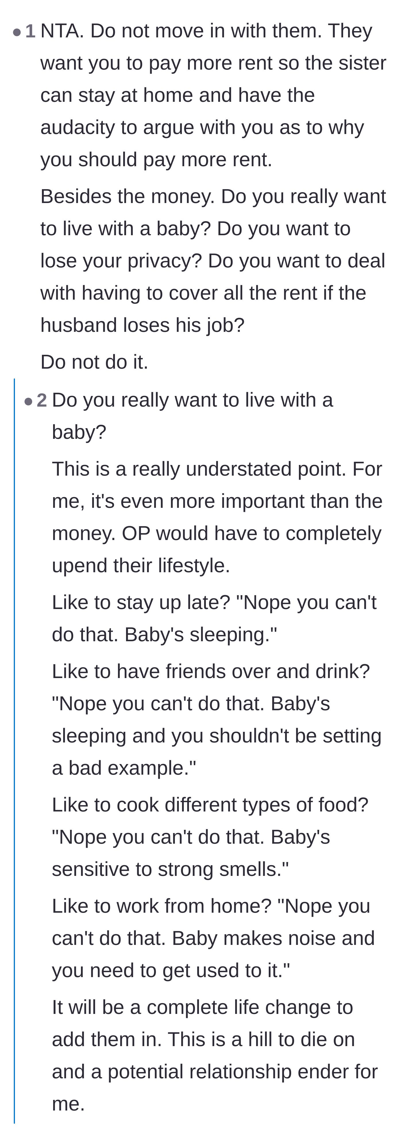 Comment thread 4 - A breakdown of how living with a baby will completely destroy a childfree couple's quiet lifestyle and privacy.