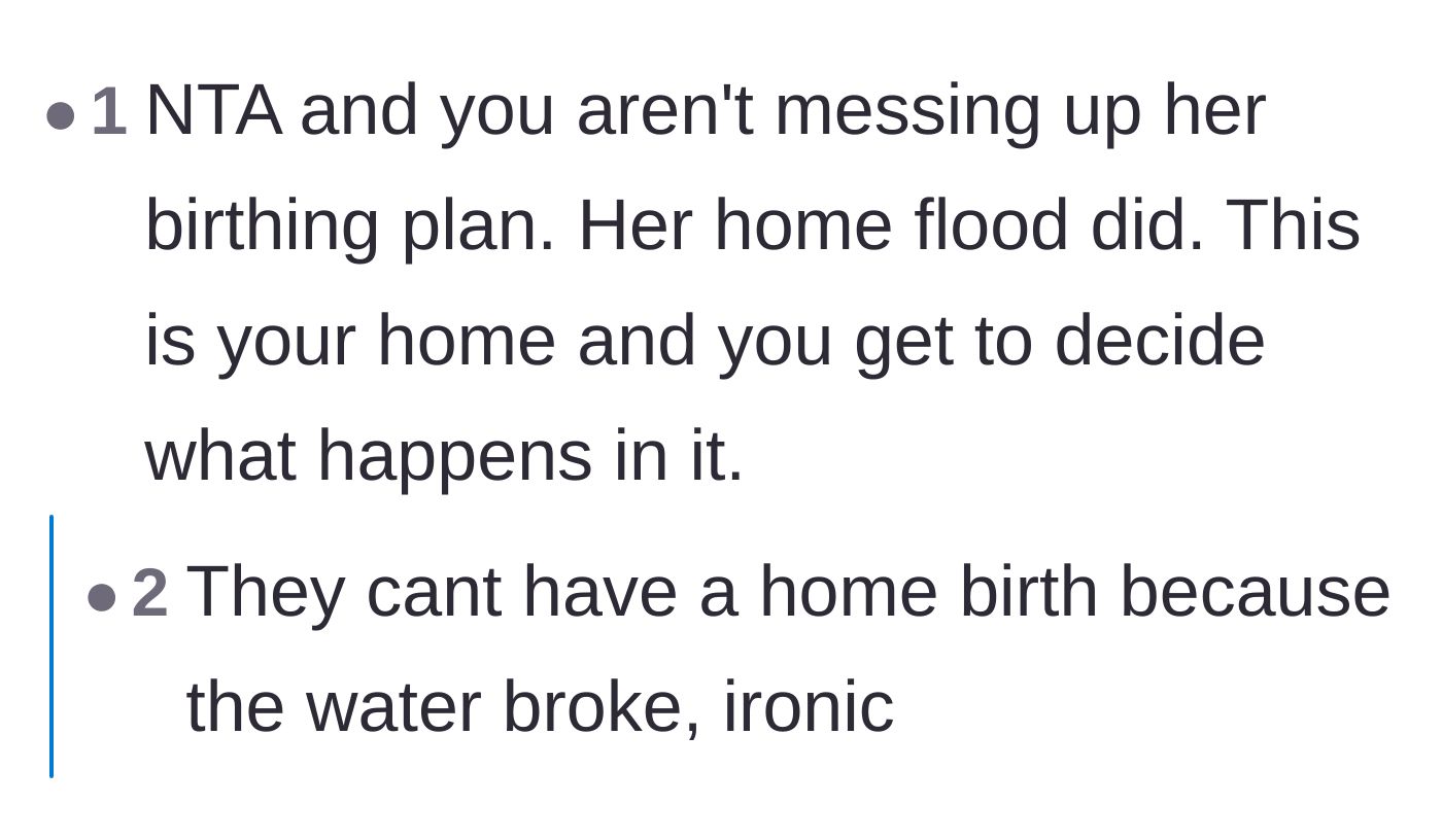 Comment thread 5 - Joking about the irony of a broken water main ruining a water birth.