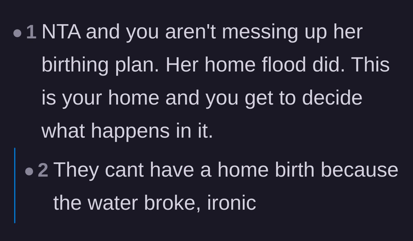 Comment thread 5 - Joking about the irony of a broken water main ruining a water birth.