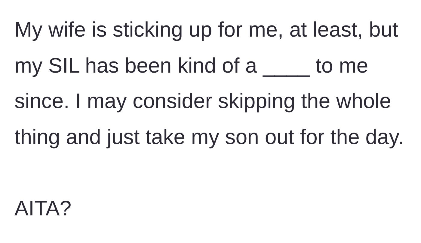 Story part 6 - The author considers skipping the wedding entirely to spend the day with his son.