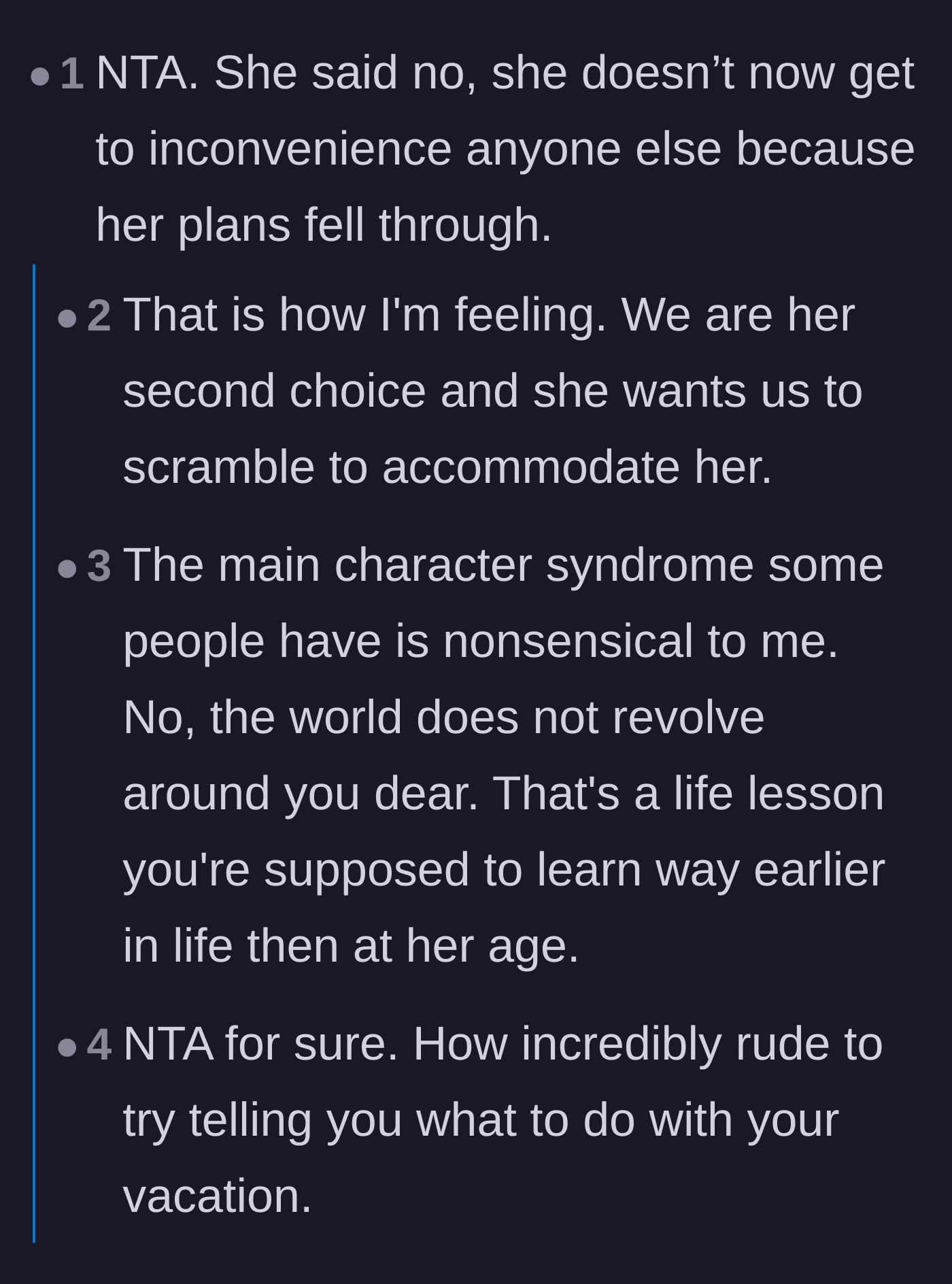 Comment thread 1 - Readers discussing the friend's main character energy and how it feels to be treated as a backup plan