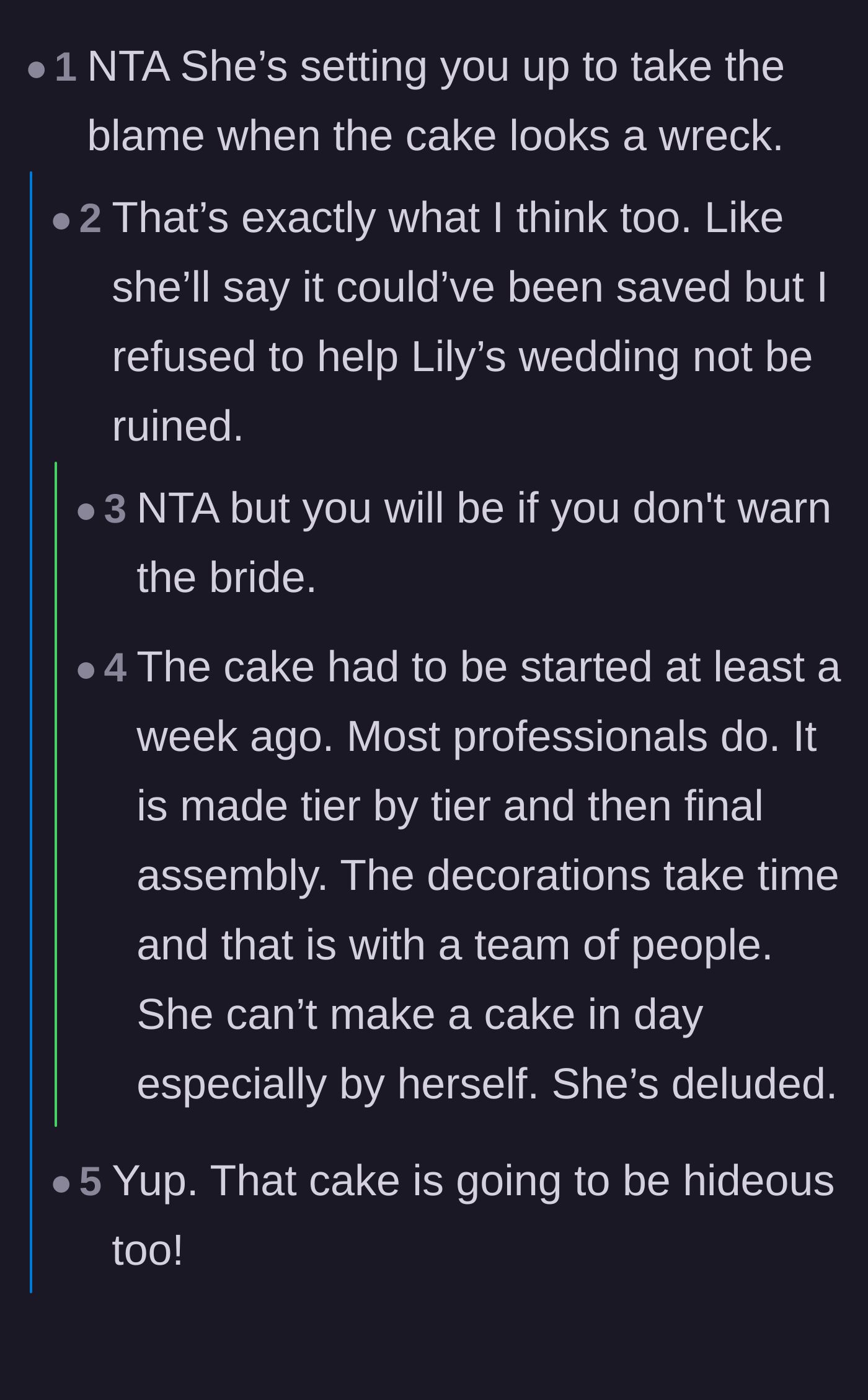 Comment thread 2 - Discussion about how the baker is pre-emptively setting the narrator up as the scapegoat