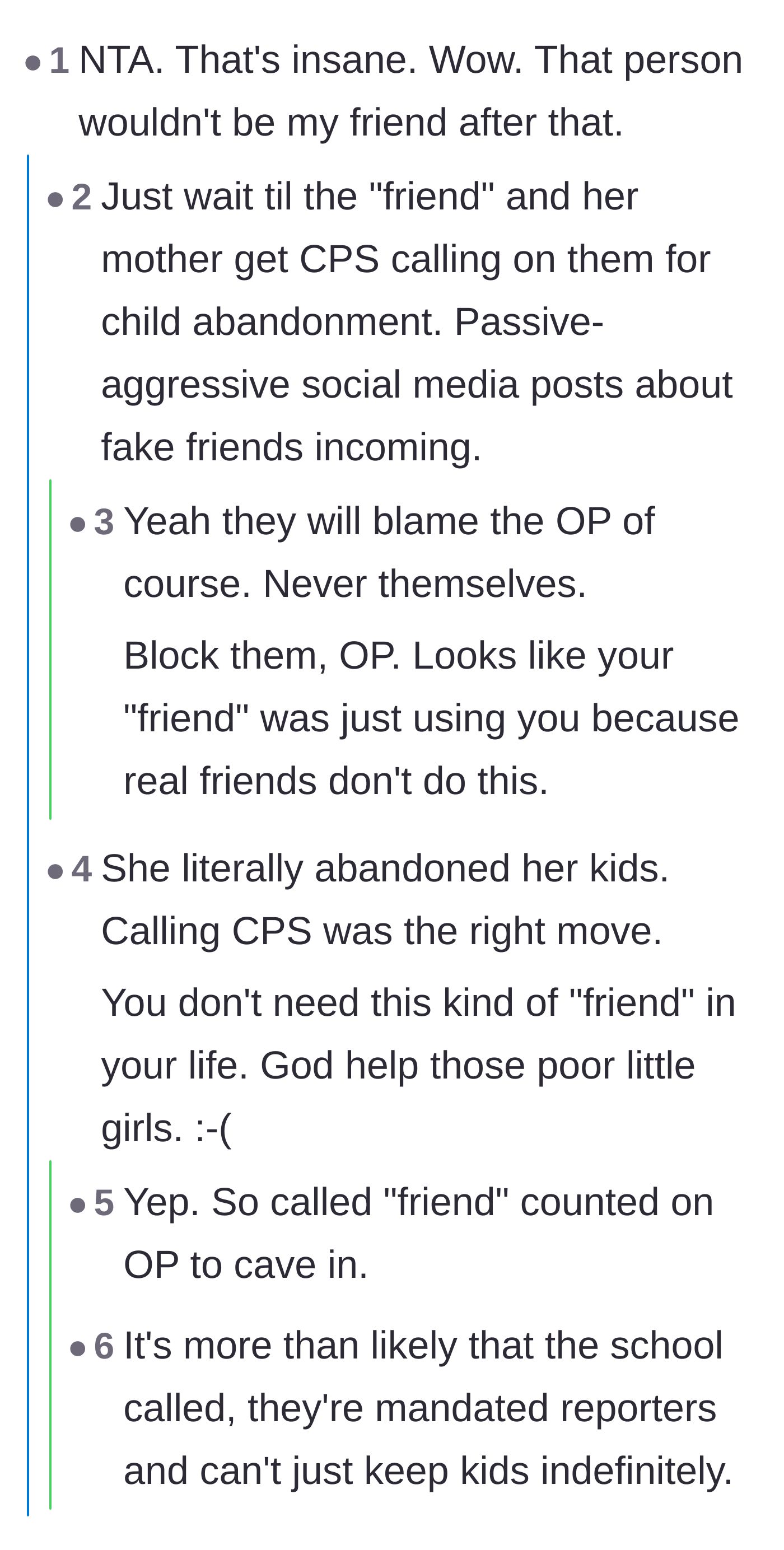 Comment thread 1 - Readers validating the CPS call and predicting the friend will play the victim.
