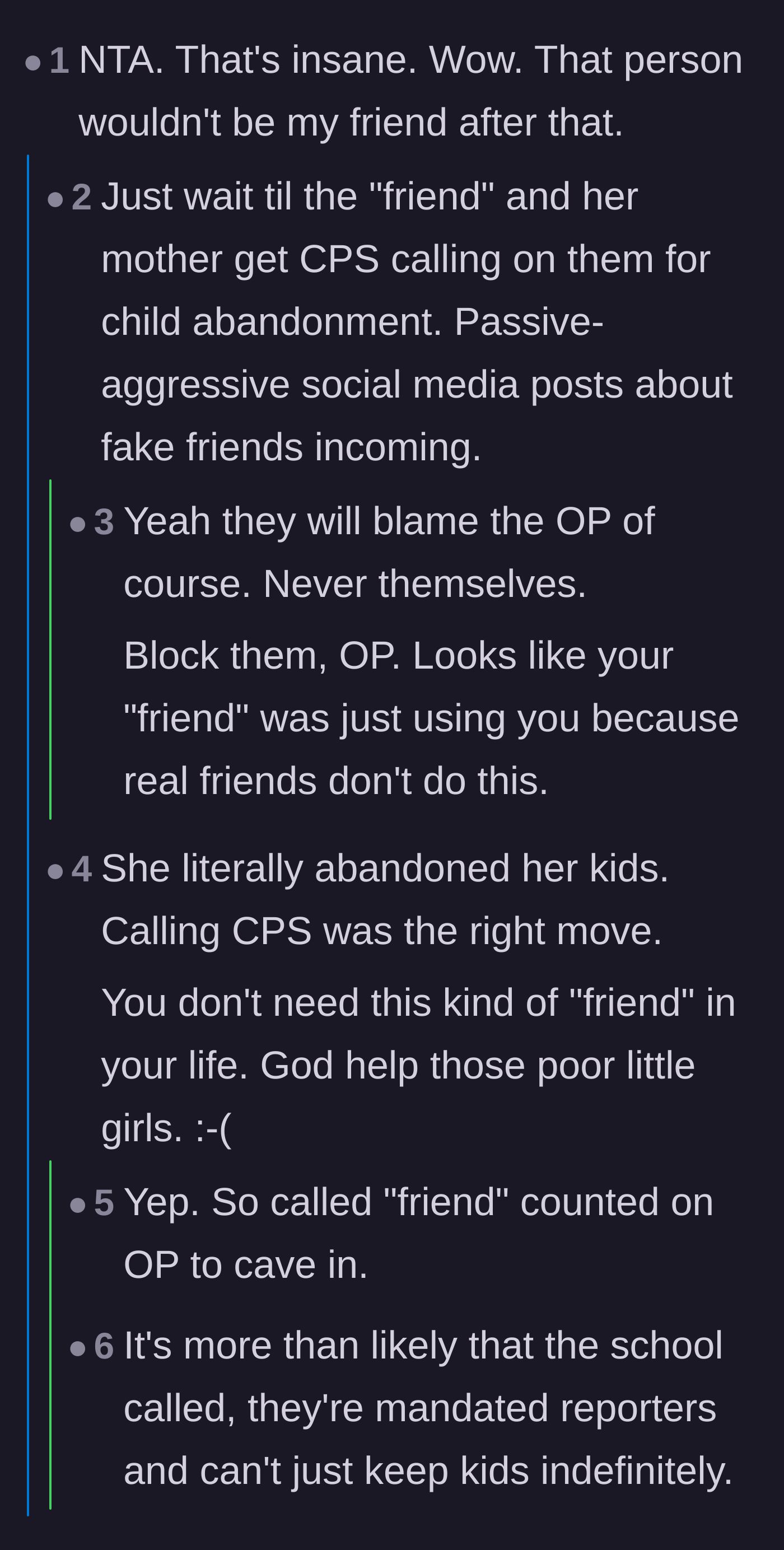 Comment thread 1 - Readers validating the CPS call and predicting the friend will play the victim.