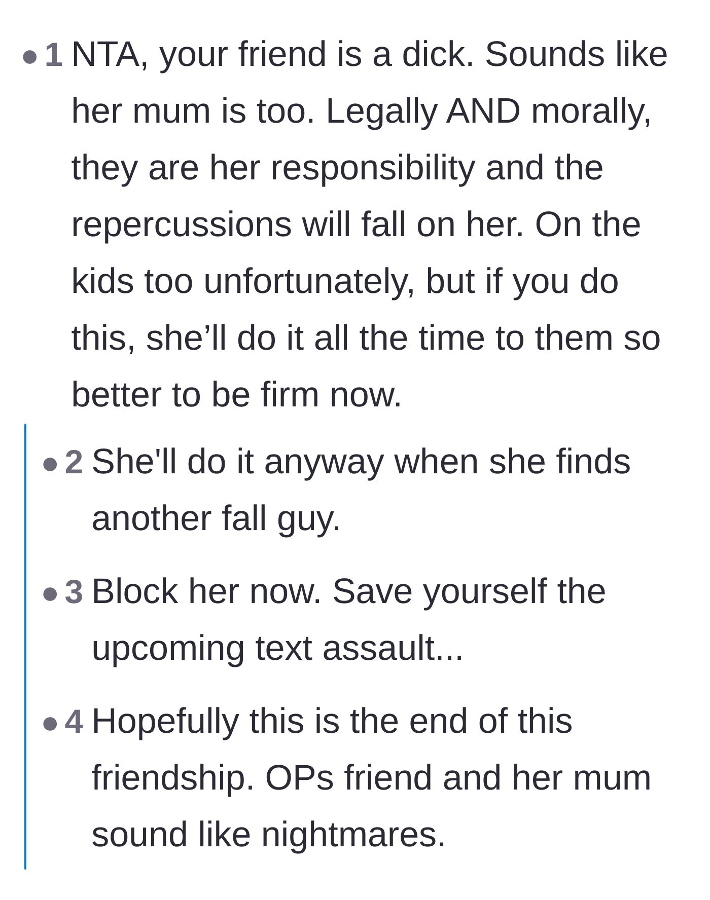 Comment thread 3 - Pointing out that caving to the demands would just make the main character the permanent fall guy.