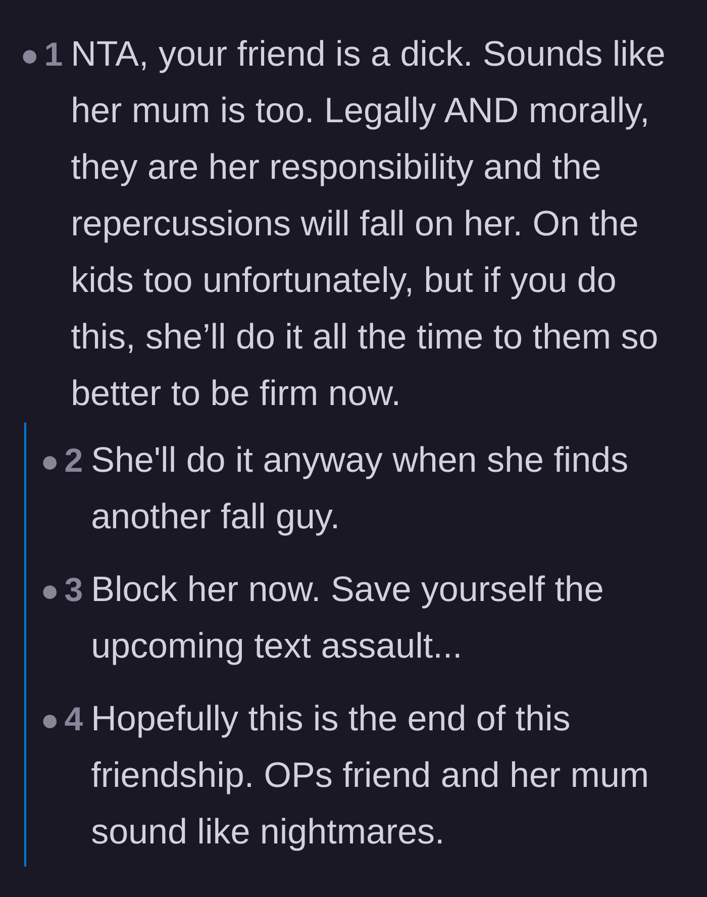 Comment thread 3 - Pointing out that caving to the demands would just make the main character the permanent fall guy.