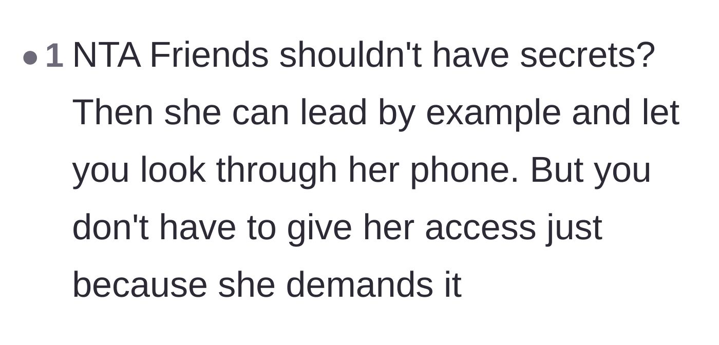 Comment thread 6 - Highlighting the double standard and suggesting the friend should lead by example with her own device.
