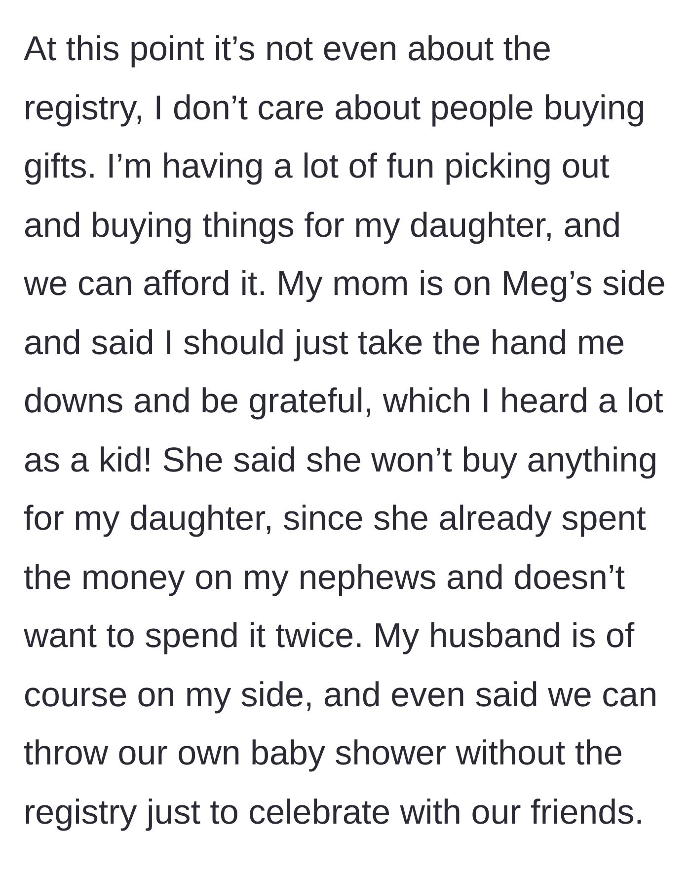 Story part 5 - The main character explains she can afford her own items and just wants to enjoy shopping, but her mom sides with the sister and refuses to buy anything new.