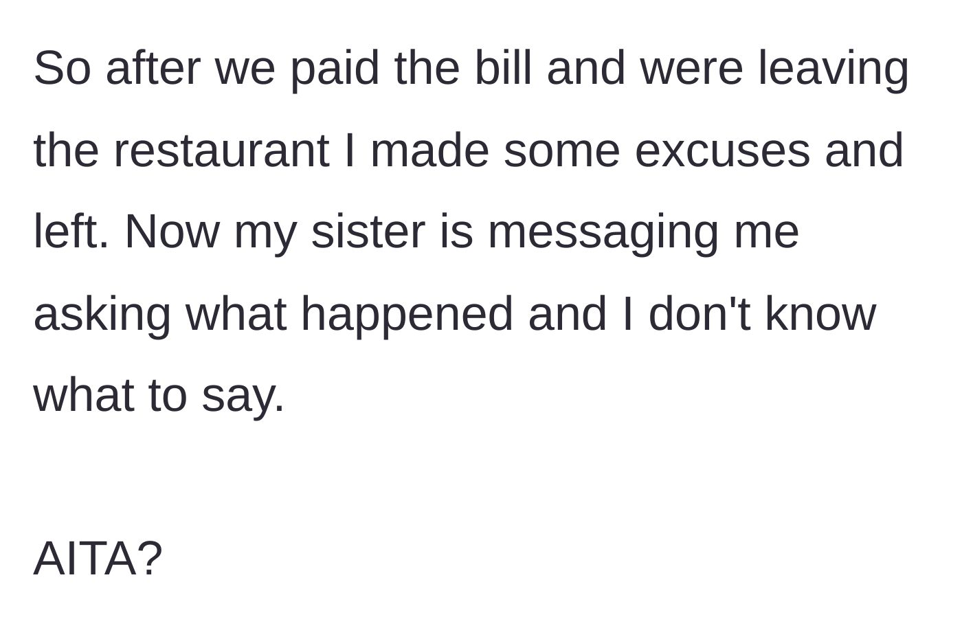 Story part 5 - The main character makes an excuse and leaves immediately after paying the bill, leaving Anna confused and messaging her.