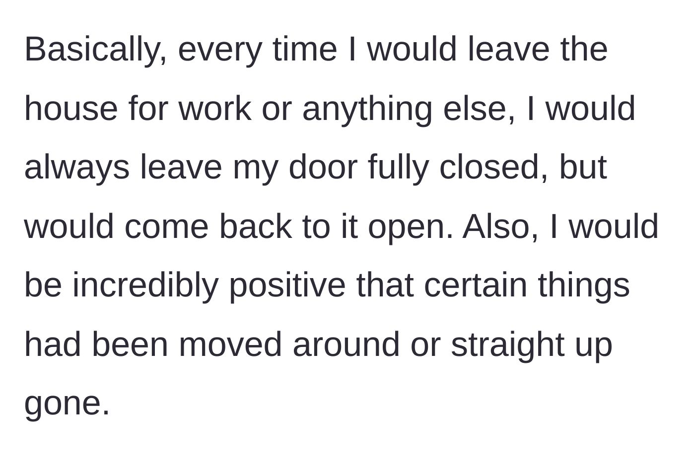 Story part 2 - A bedroom door left wide open with a messy room inside.