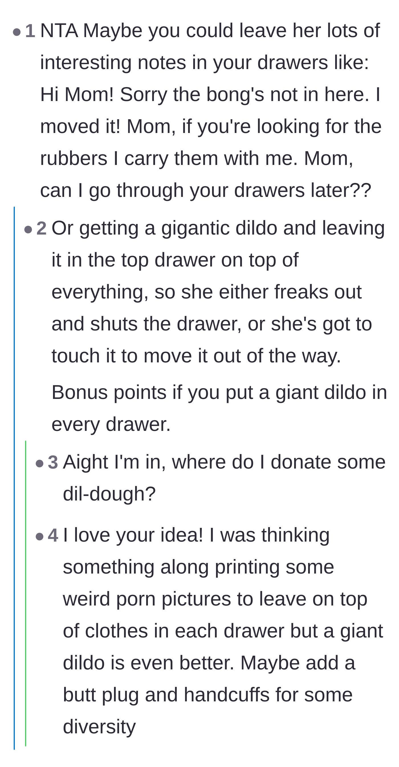 Comment thread 3 - Readers suggesting hilarious ways to prank the snooping mom by hiding inappropriate items in his drawers.
