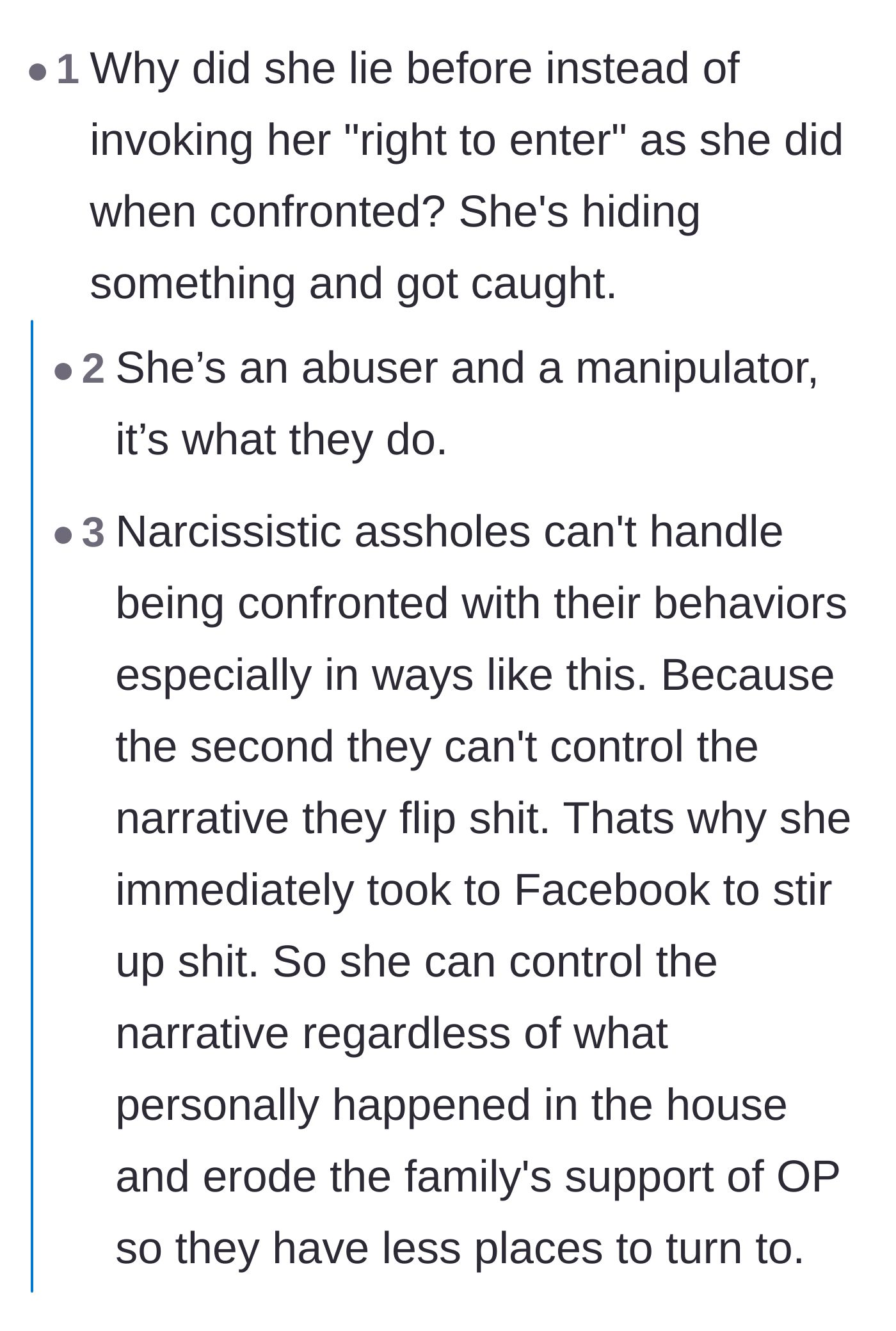 Comment thread 4 - An analysis of the mother's manipulative behavior and her need to control the family narrative.