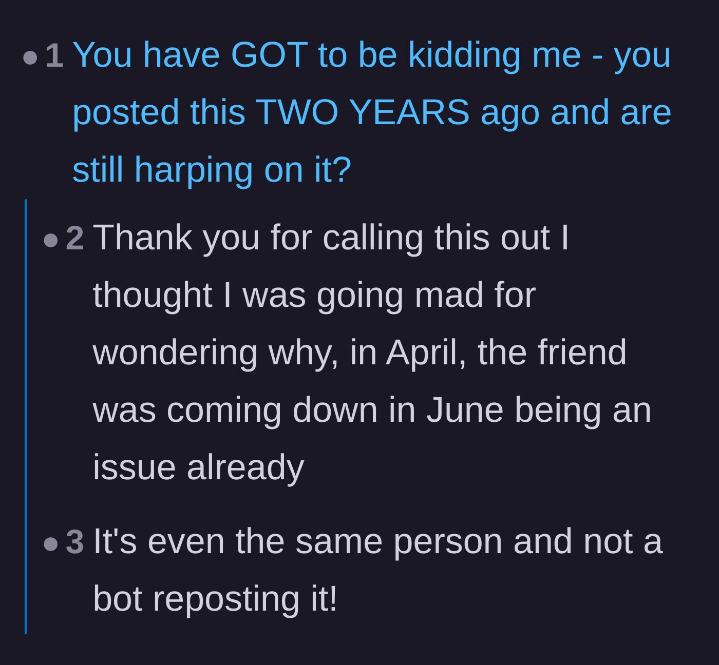 Comment thread 6 - Internet sleuths calling out the author for reposting an old story with a confusing timeline.