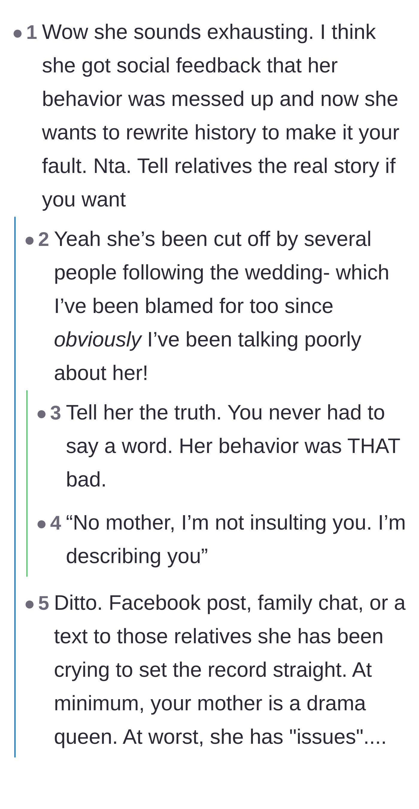 Comment thread 2 - Suggesting the bride set the record straight with family members