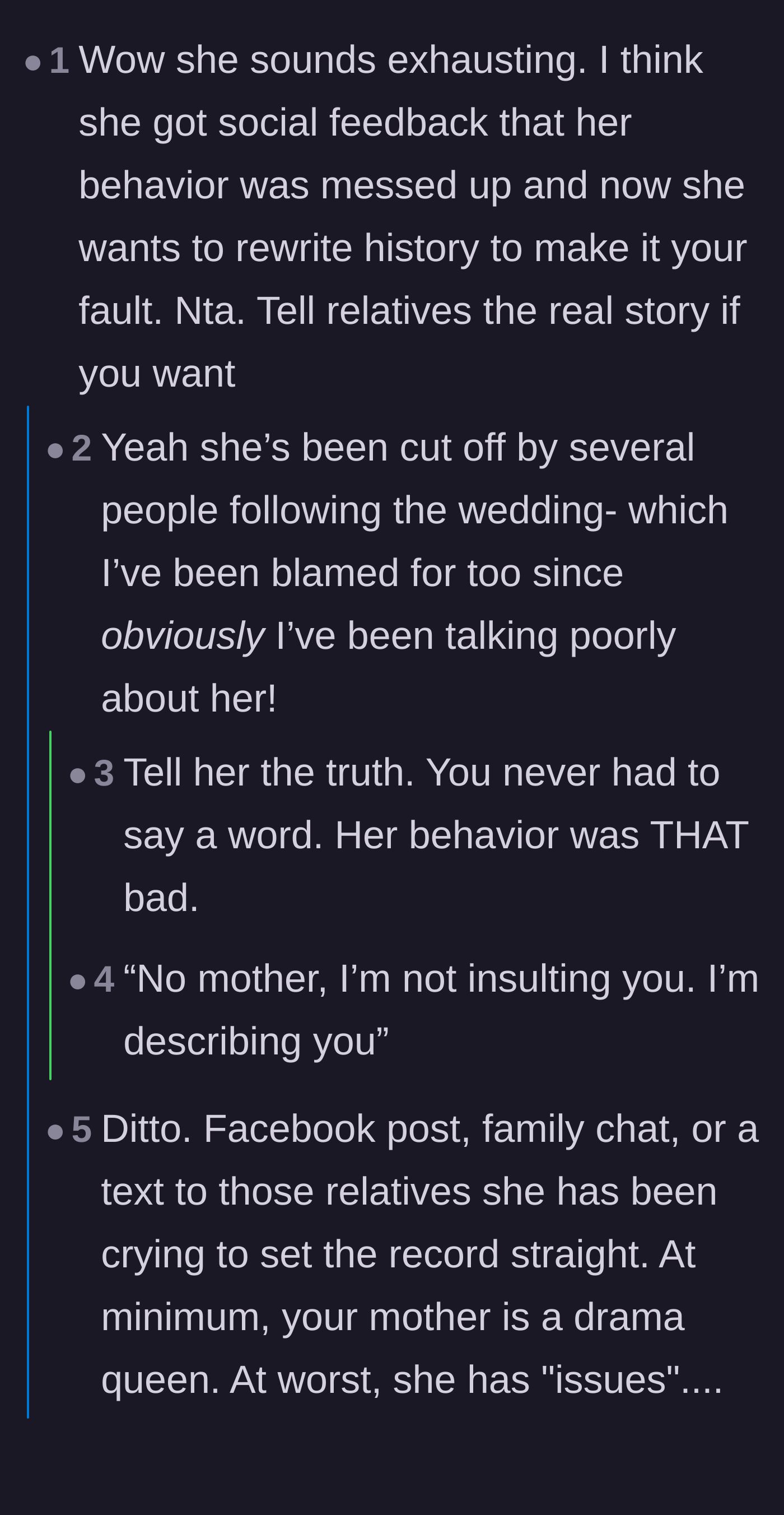 Comment thread 2 - Suggesting the bride set the record straight with family members