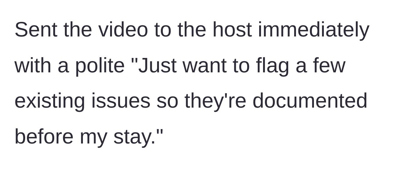 Story part 2 - Guest sending a polite message and the video directly to the host to flag issues.