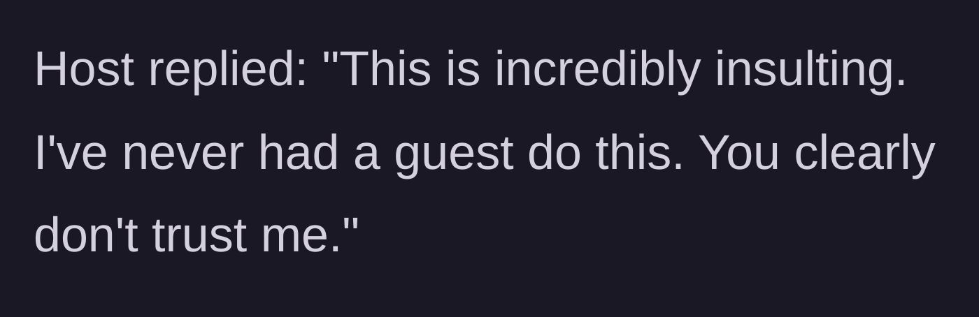 Story part 3 - The host replying with an offended message, accusing the guest of being insulting and lacking trust.