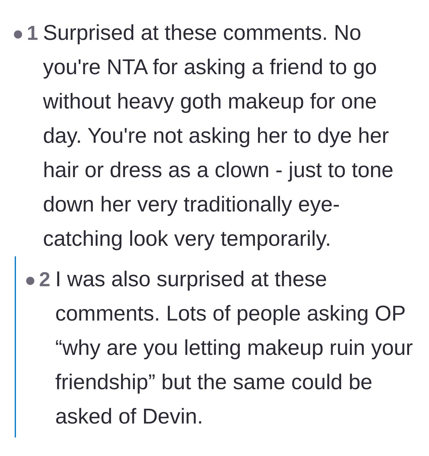 Comment thread 2 - Commenters flip the script on who is actually letting makeup ruin the friendship.
