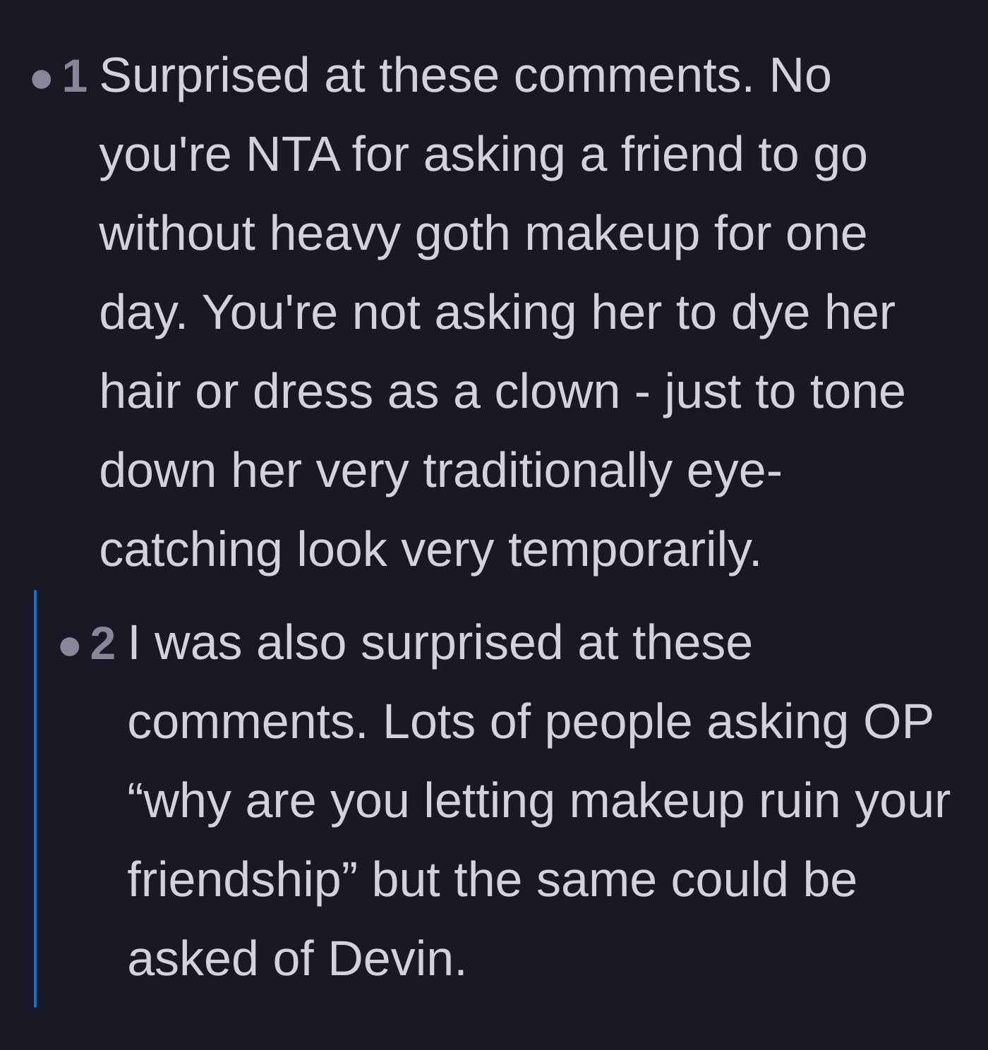 Comment thread 2 - Commenters flip the script on who is actually letting makeup ruin the friendship.