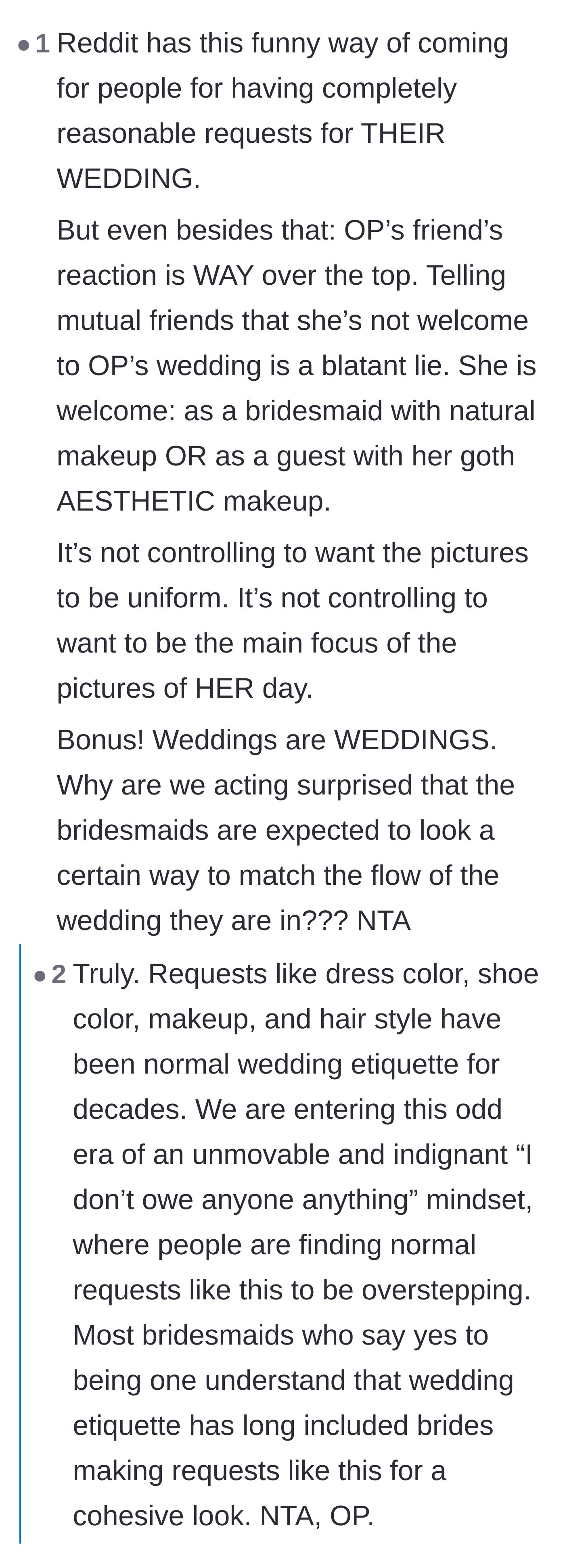 Comment thread 5 - A rant calling out the modern, hyper-individualistic mindset that rejects normal, polite wedding etiquette.