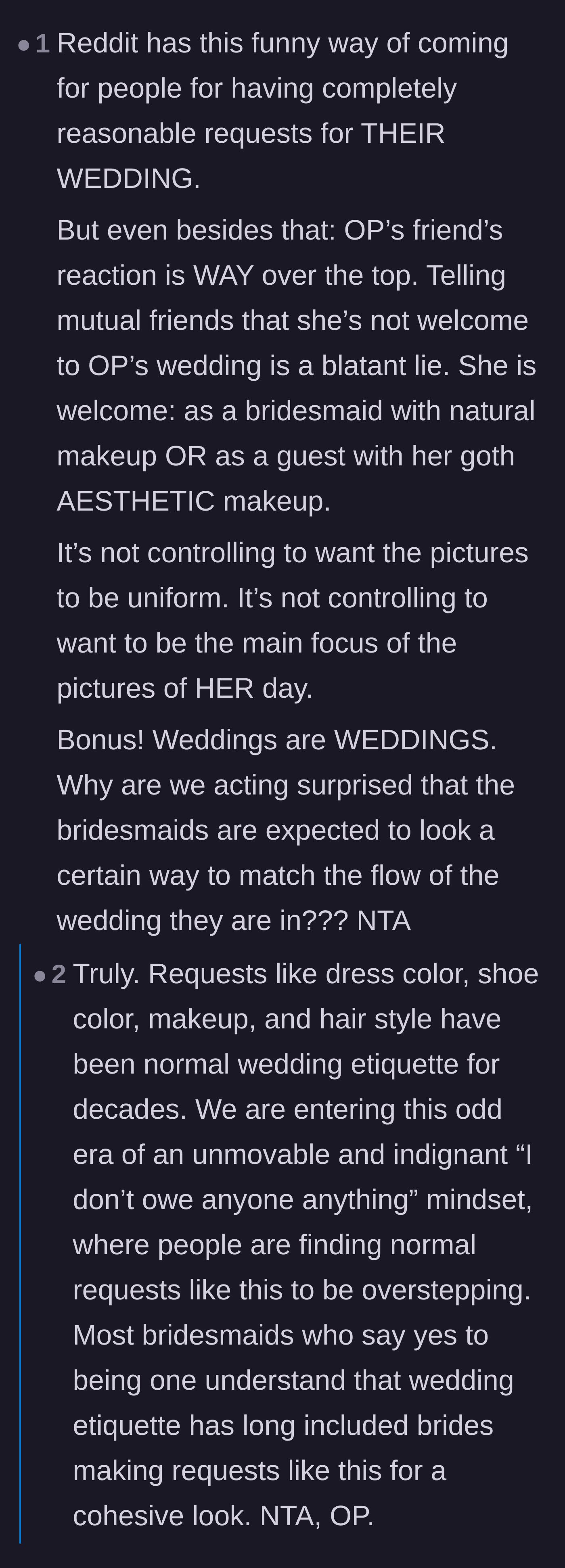 Comment thread 5 - A rant calling out the modern, hyper-individualistic mindset that rejects normal, polite wedding etiquette.