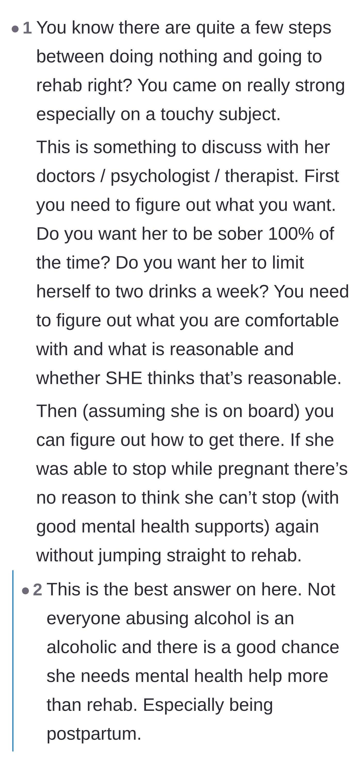 Comment thread 4 - Advice suggesting mental health support and therapy instead of jumping straight to an extreme rehab ultimatum.