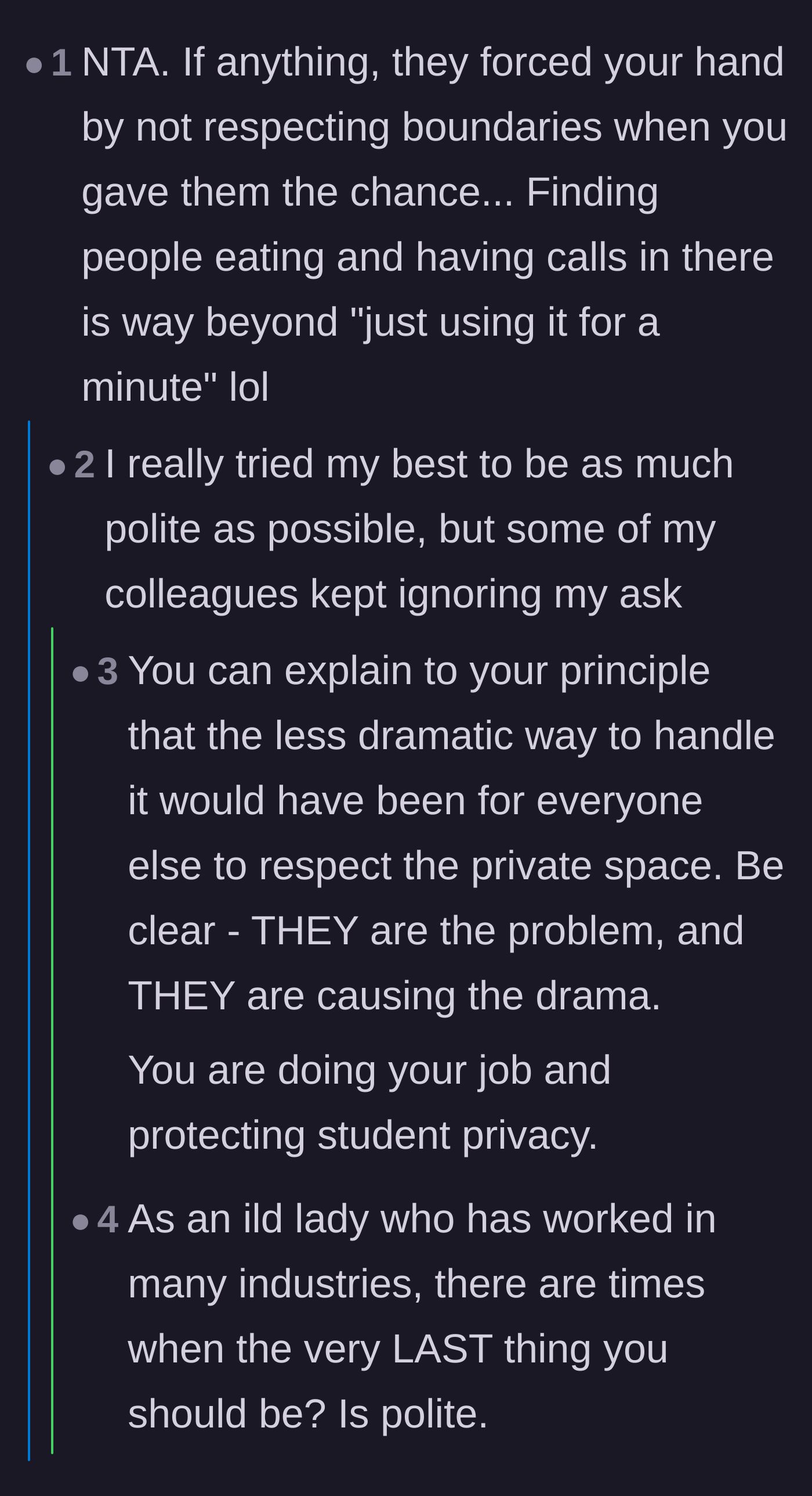 Comment thread 2 - Readers arguing that the coworkers forced the lock change by repeatedly ignoring the counselor's polite requests.