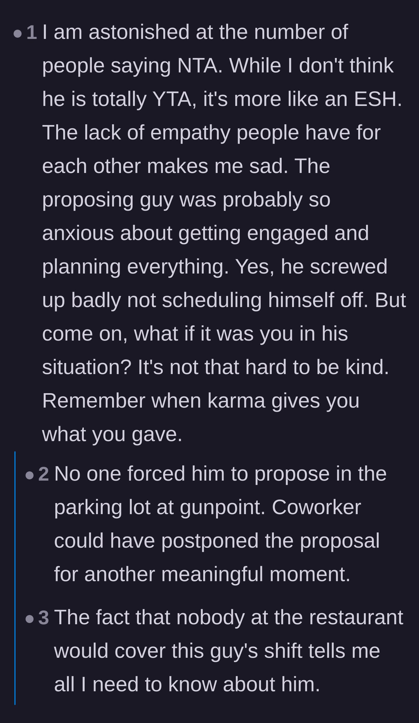 Comment thread 4 - Arguments about empathy shutting down when someone refuses to postpone their plans.