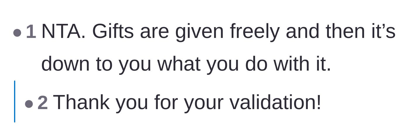 Comment thread 3 - A straightforward reminder that true gifts are given freely without conditions.