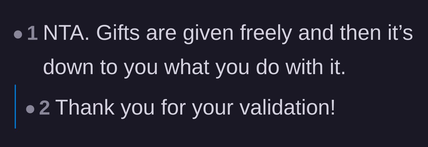 Comment thread 3 - A straightforward reminder that true gifts are given freely without conditions.