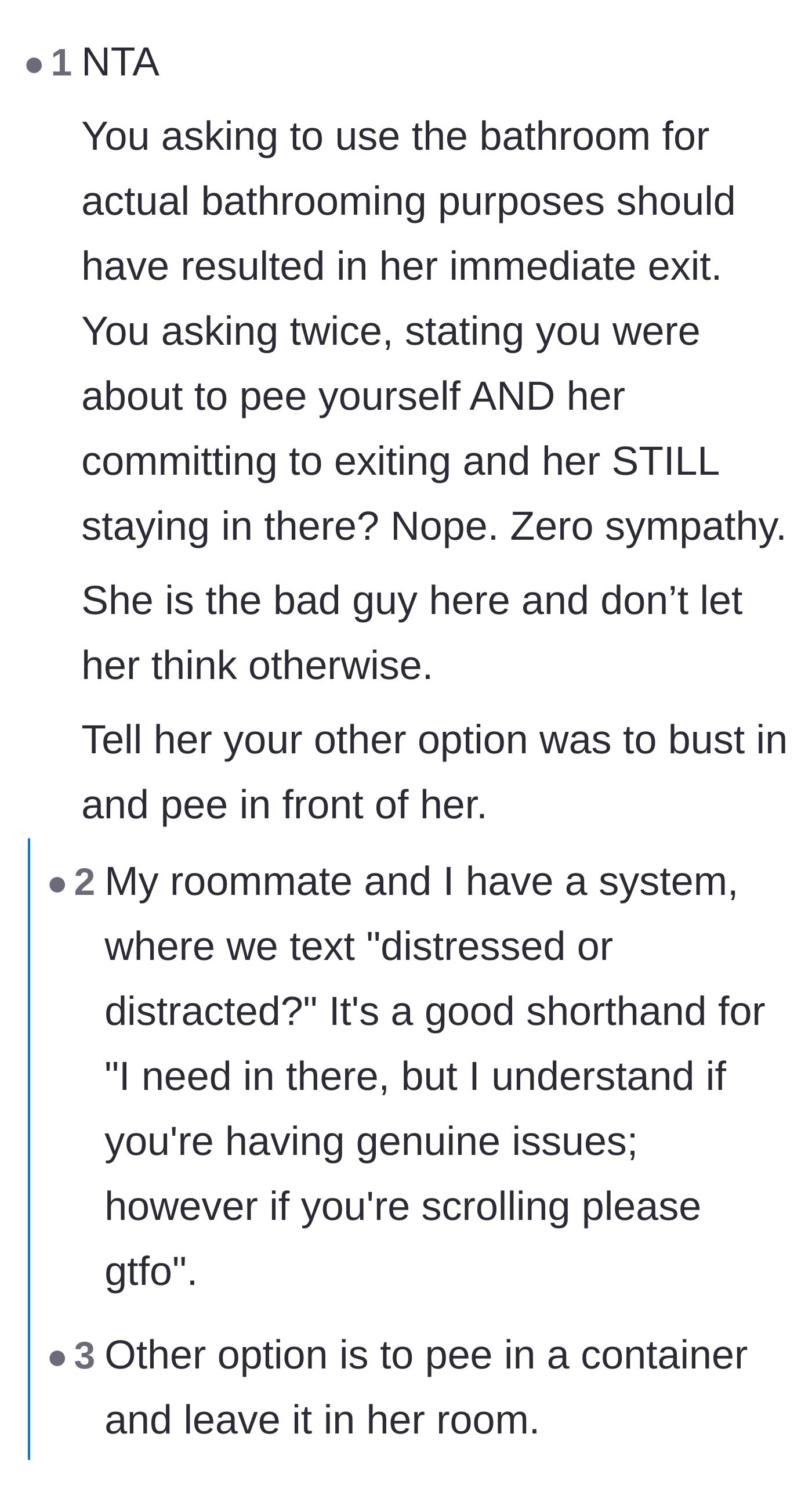 Comment thread 2 - Outrage over the ignored warnings and creative suggestions for alternative bathroom methods.
