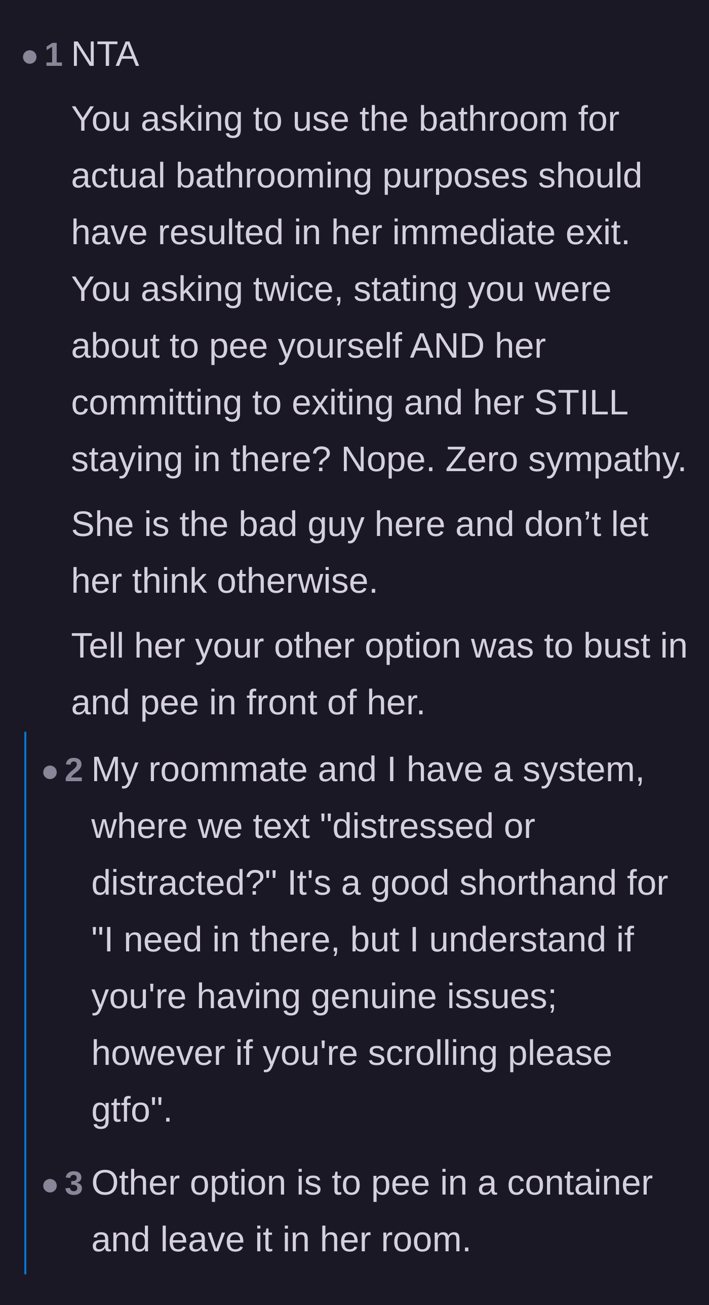 Comment thread 2 - Outrage over the ignored warnings and creative suggestions for alternative bathroom methods.