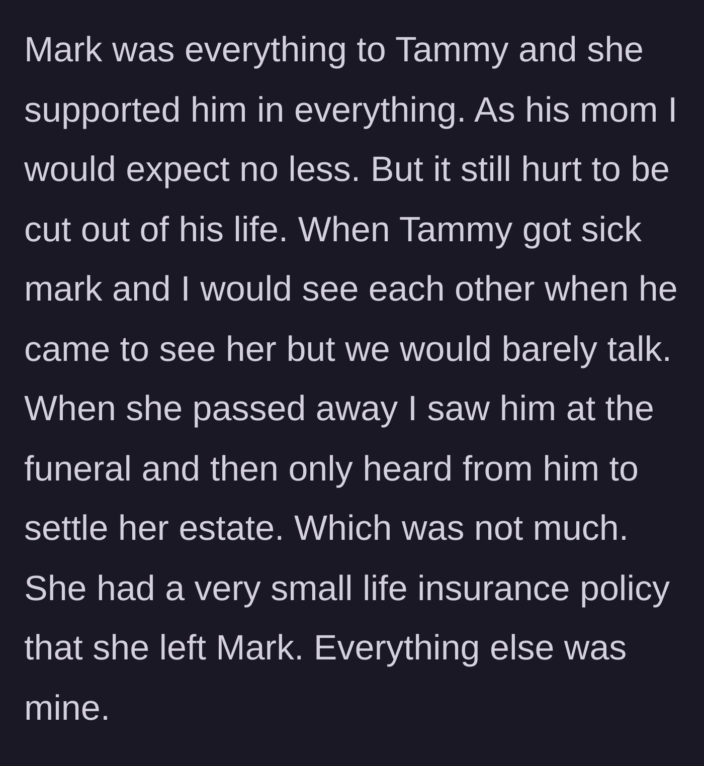 Story part 4 - The mother falls ill and passes away, while the relationship between the stepfather and son remains coldly distant.