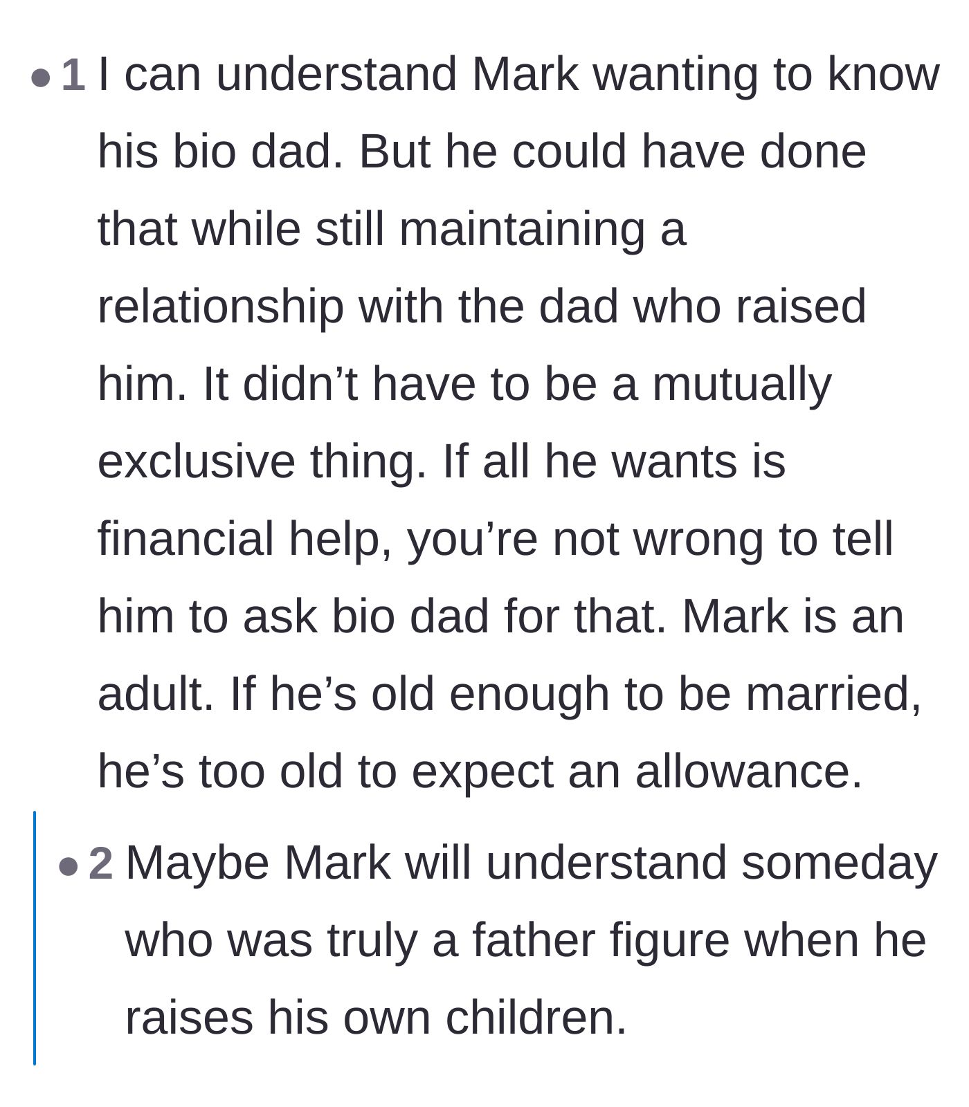 Comment thread 4 - Discussion on how the son could have easily maintained relationships with both his biological father and his stepfather.